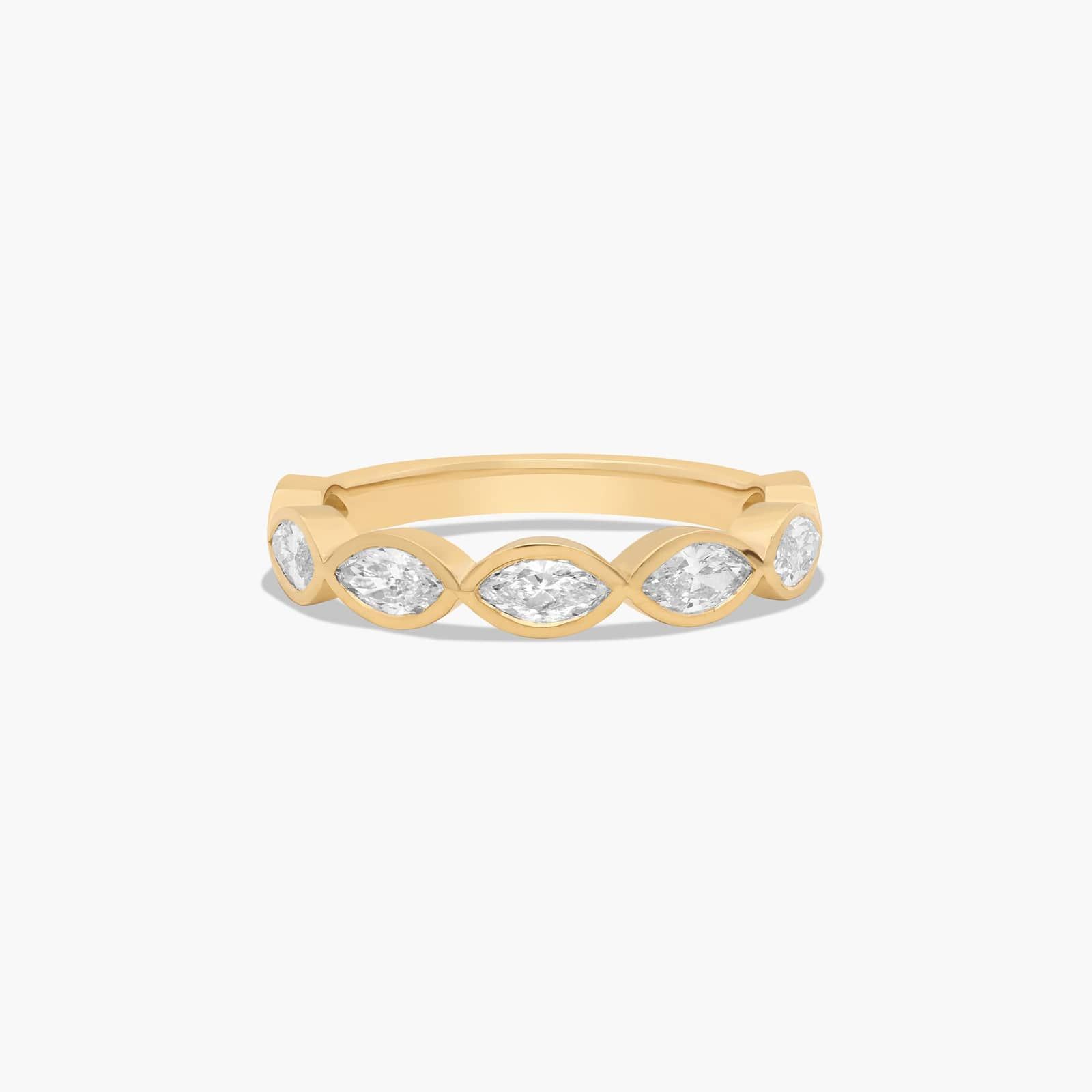 Bezel Set Wedding Ring With Marquise Cut Diamonds In 14K Yellow Gold (2.00mm)