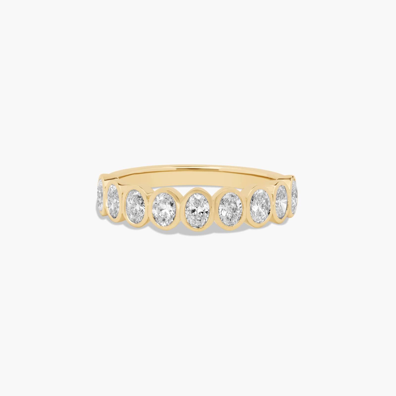 Bezel Set Wedding Ring With Oval Cut Diamonds In 18K Yellow Gold (2.00mm)