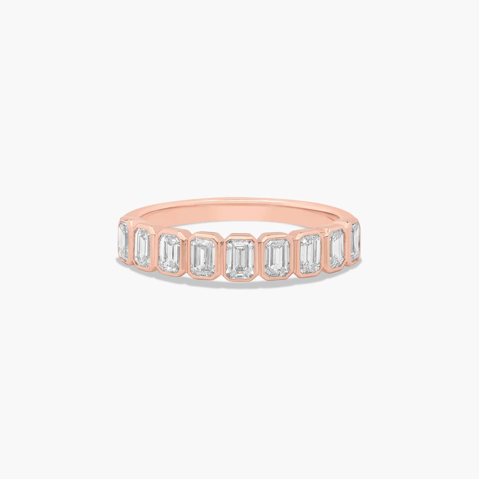 Bezel Set Wedding Ring With Emerald Cut Diamonds In 14K Rose Gold (2.00mm)