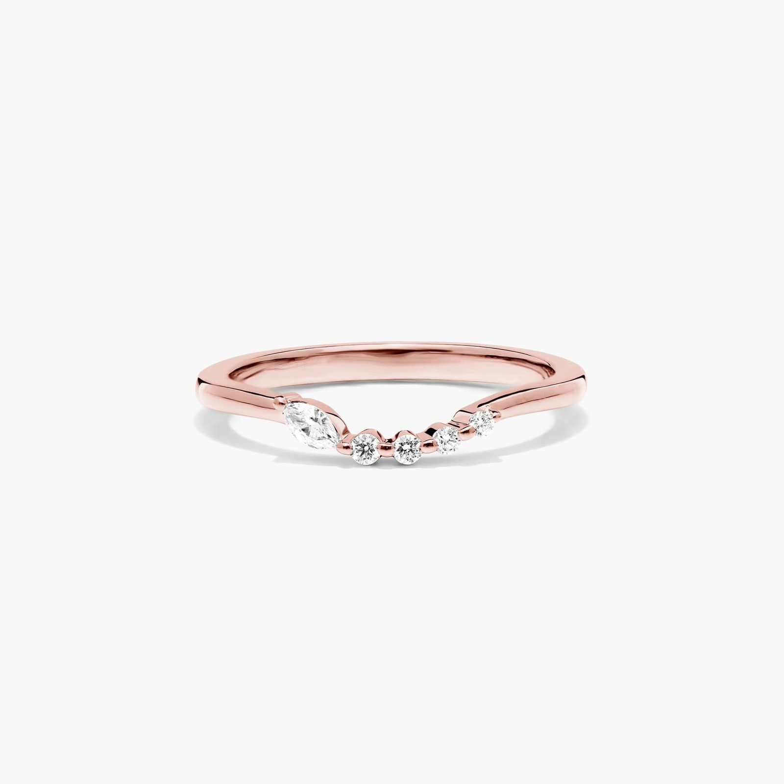 Marquise and Round Diamond Wave Wedding Ring In 14K Rose Gold (1.50mm)