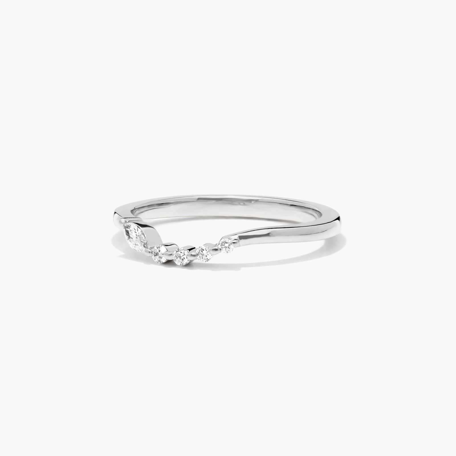 Marquise and Round Diamond Wave Wedding Ring In 18K White Gold (1.50mm)