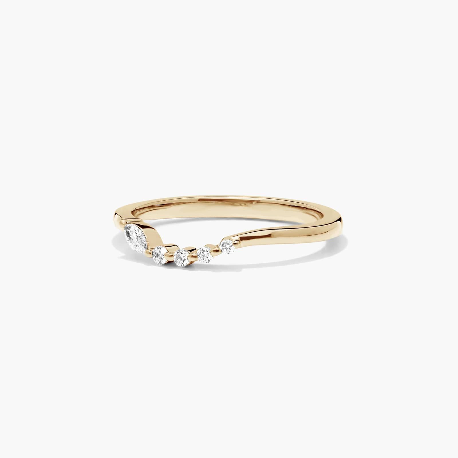 Marquise and Round Diamond Wave Wedding Ring In 18K Yellow Gold (1.50mm)
