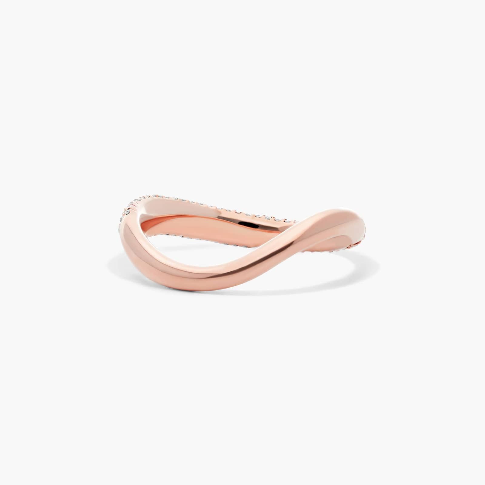 Sculptural Waves Diamond Wedding Ring in 14K Rose Gold with Pave Set Round Diamonds (2.3mm)