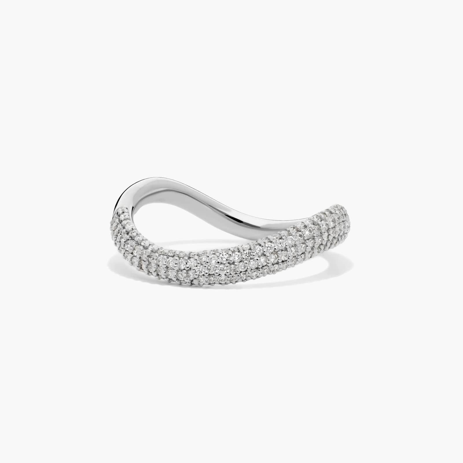 Sculptural Waves Diamond Wedding Ring in Platinum with Pave Set Round Diamonds (2.3mm)