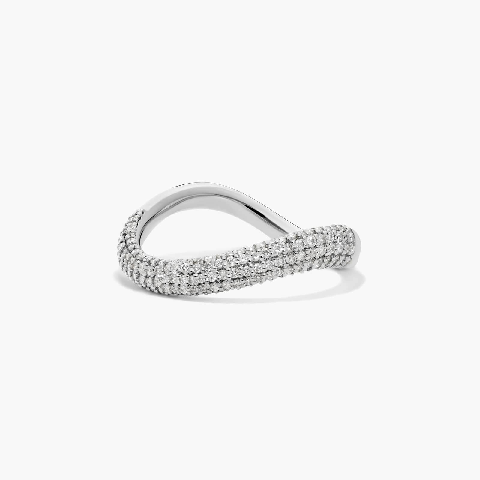 Sculptural Waves Diamond Wedding Ring in Platinum with Pave Set Round Diamonds (2.3mm)