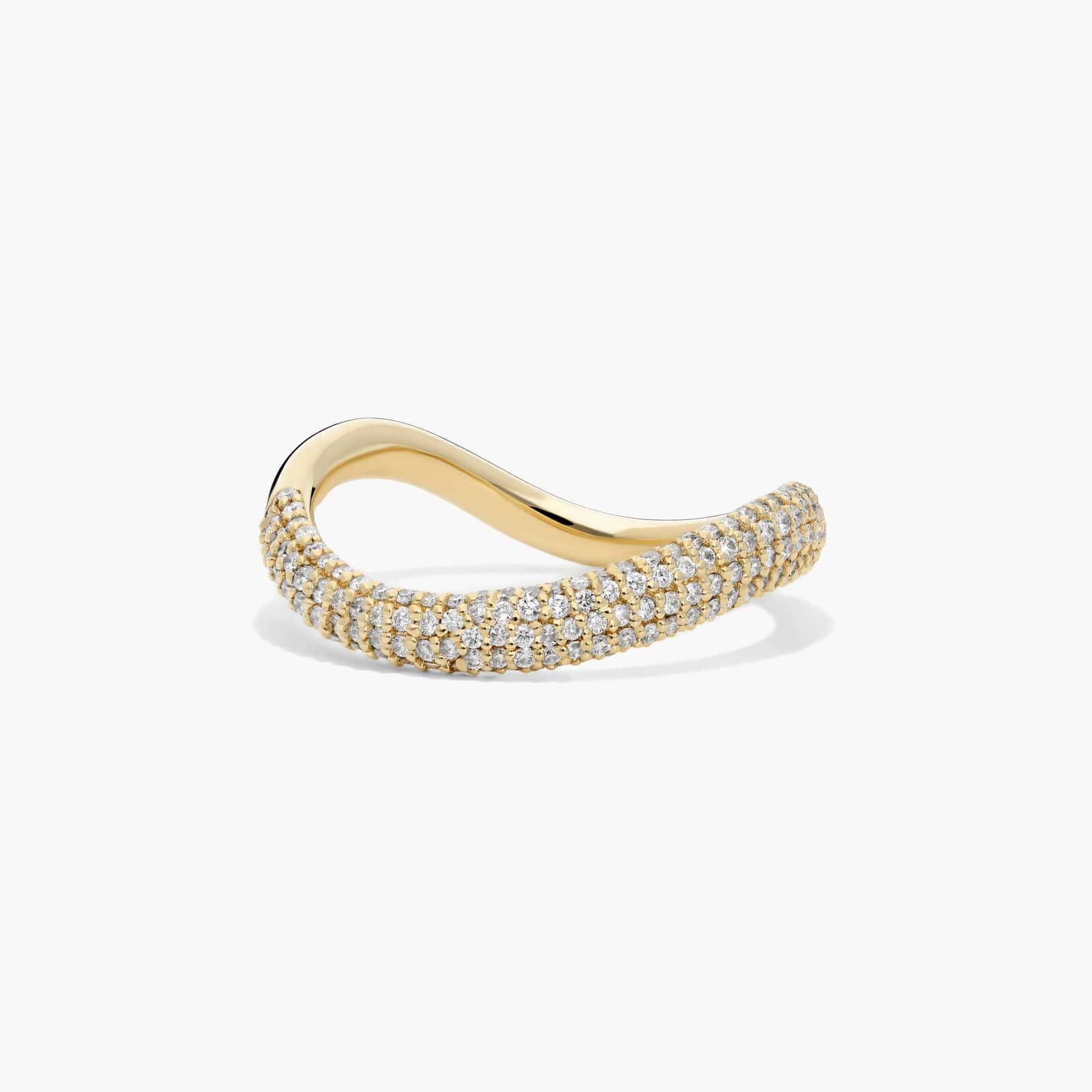 Sculptural Waves Diamond Wedding Ring in 14K Yellow Gold with Pave Set Round Diamonds (2.3mm)