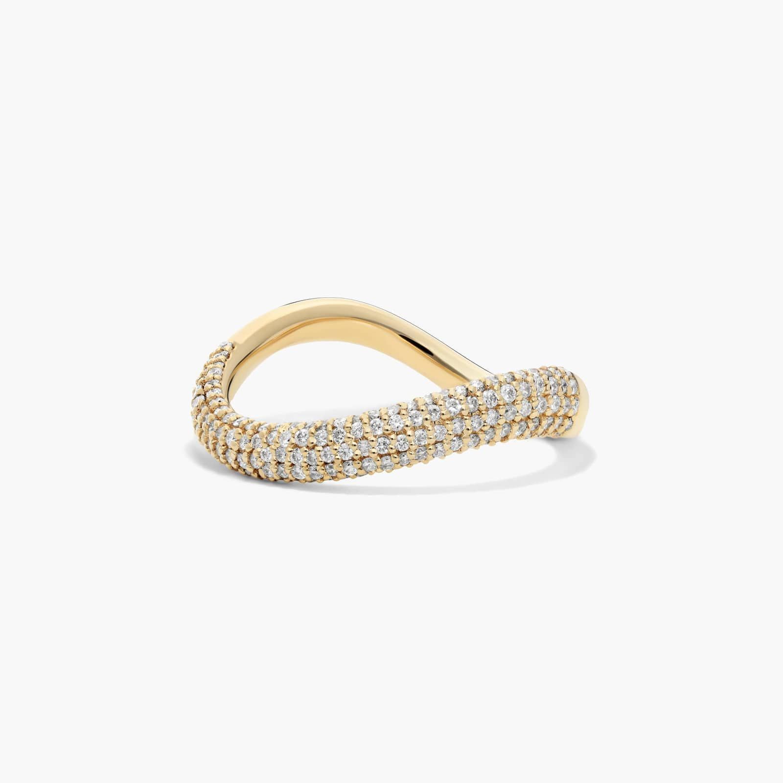 Sculptural Waves Diamond Wedding Ring in 14K Yellow Gold with Pave Set Round Diamonds (2.3mm)