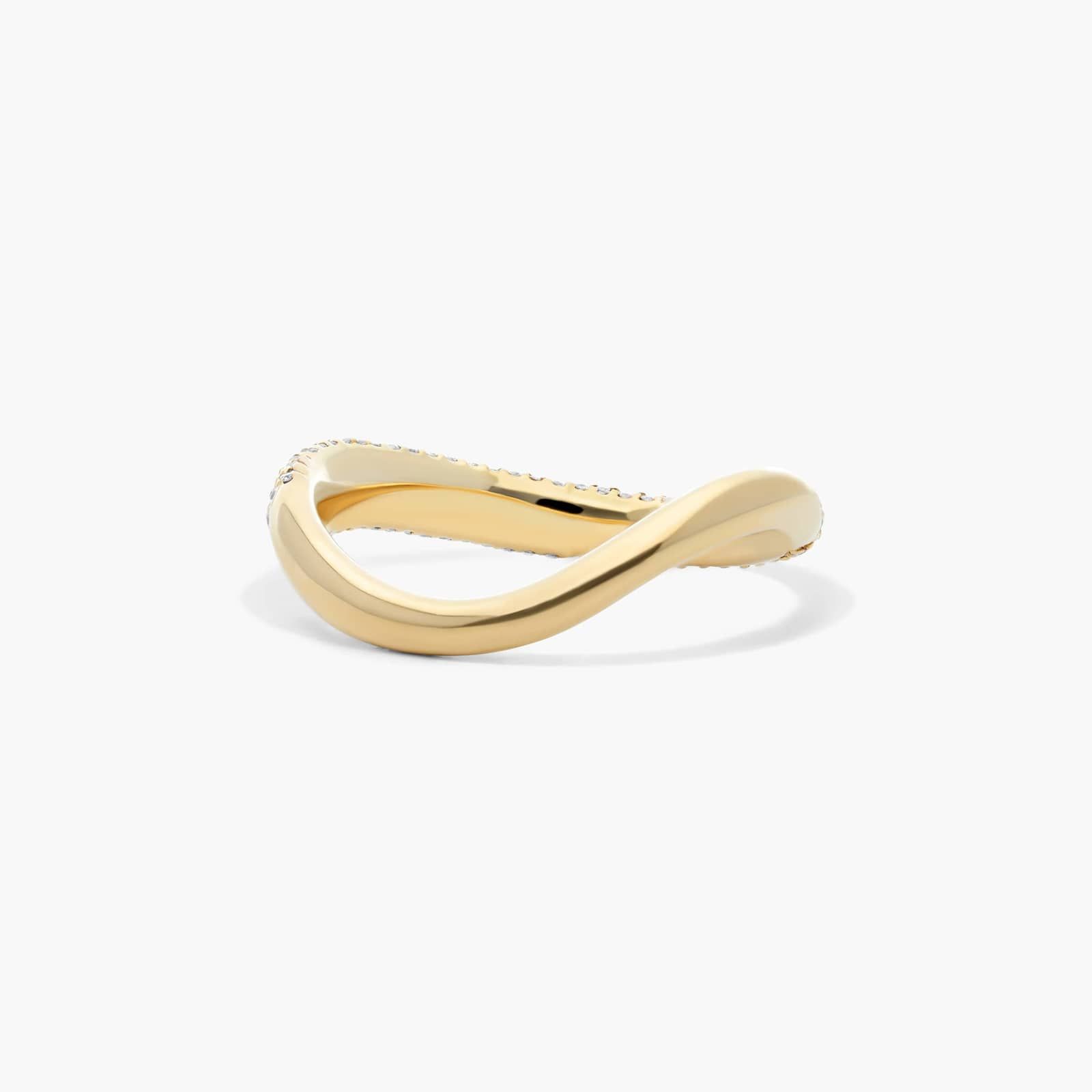 Sculptural Waves Diamond Wedding Ring in 14K Yellow Gold with Pave Set Round Diamonds (2.3mm)