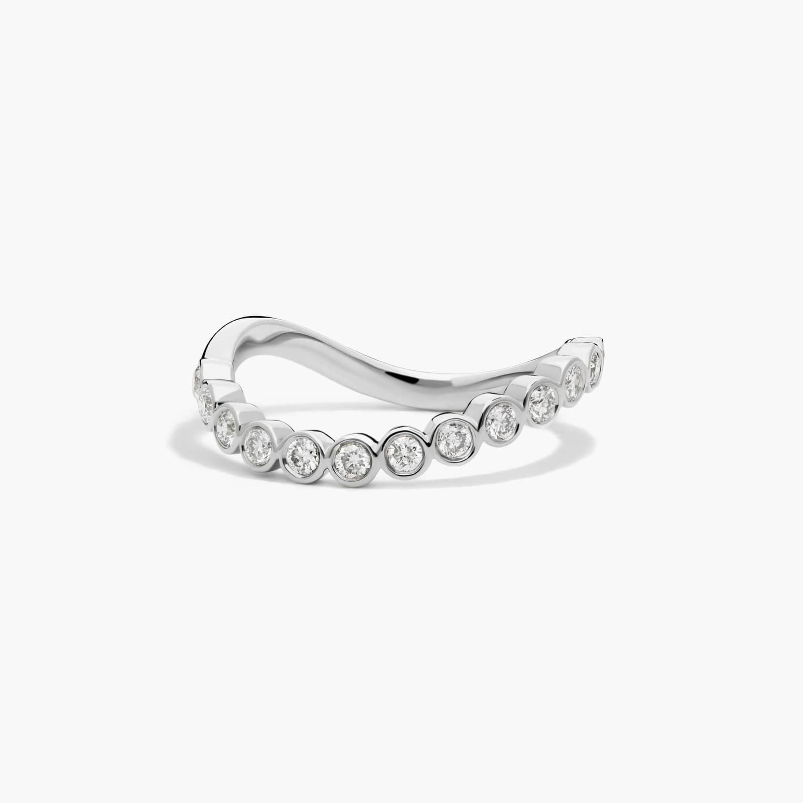 Sculptural Waves Diamond Wedding Ring in 14K White Gold with Bezel Set Round Diamonds (2.3mm)