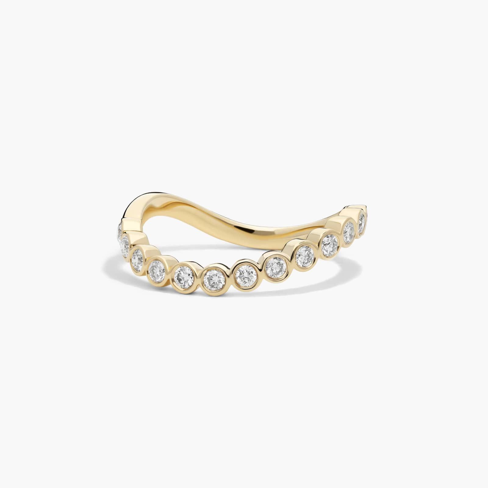 Sculptural Waves Diamond Wedding Ring in 14K Yellow Gold with Bezel Set Round Diamonds (2.3mm)