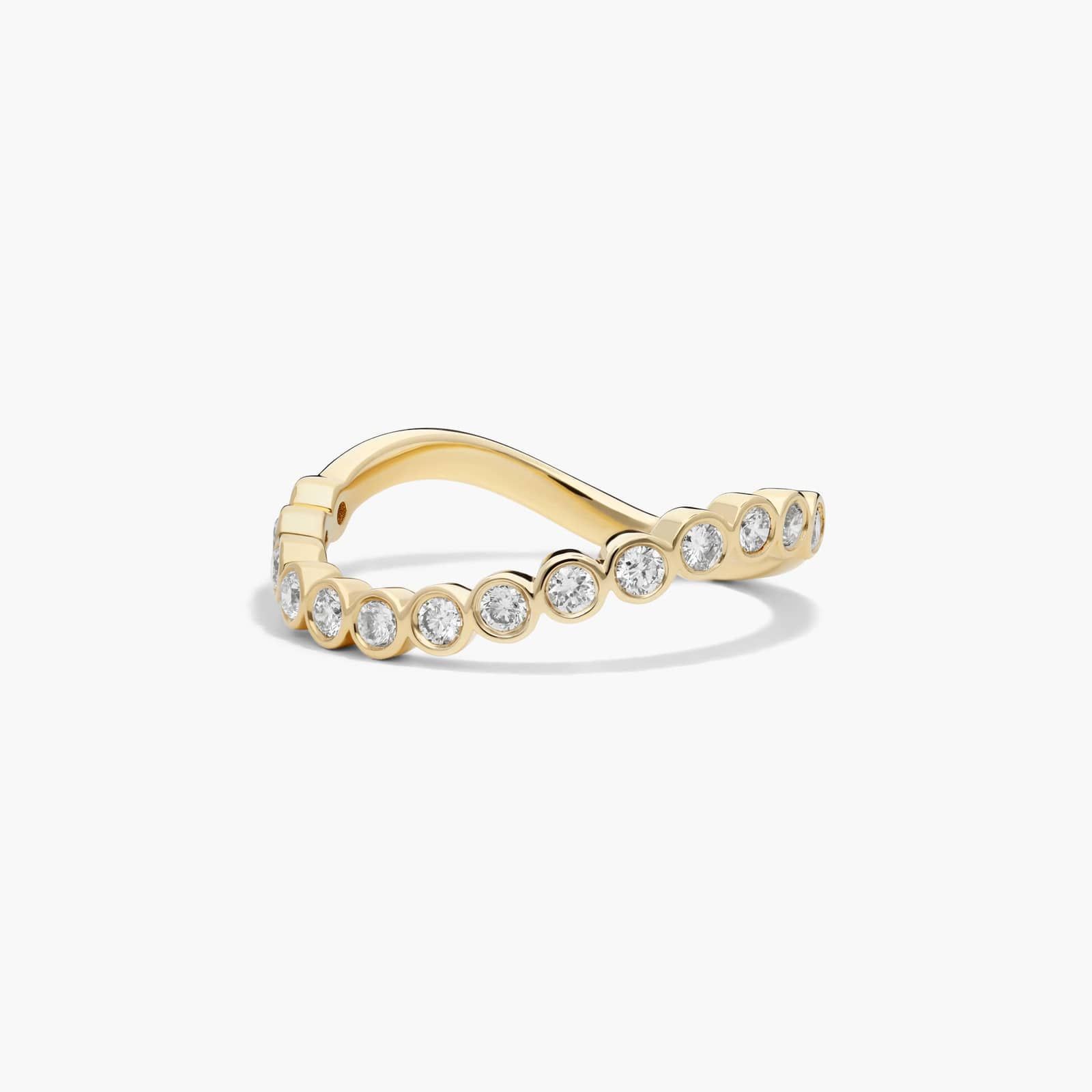 Sculptural Waves Diamond Wedding Ring in 14K Yellow Gold with Bezel Set Round Diamonds (2.3mm)