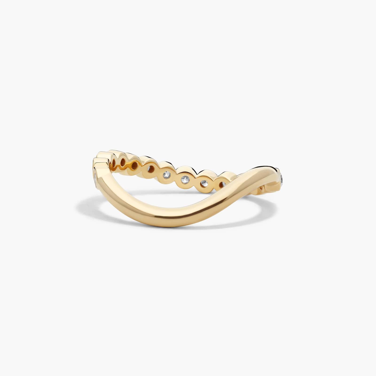 Sculptural Waves Diamond Wedding Ring in 14K Yellow Gold with Bezel Set Round Diamonds (2.3mm)