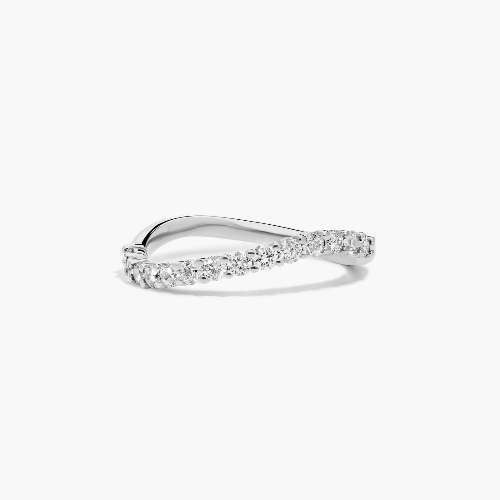 Sculptural Waves Diamond Wedding Ring in 18K White Gold with Prong Set Round Diamonds (2mm)