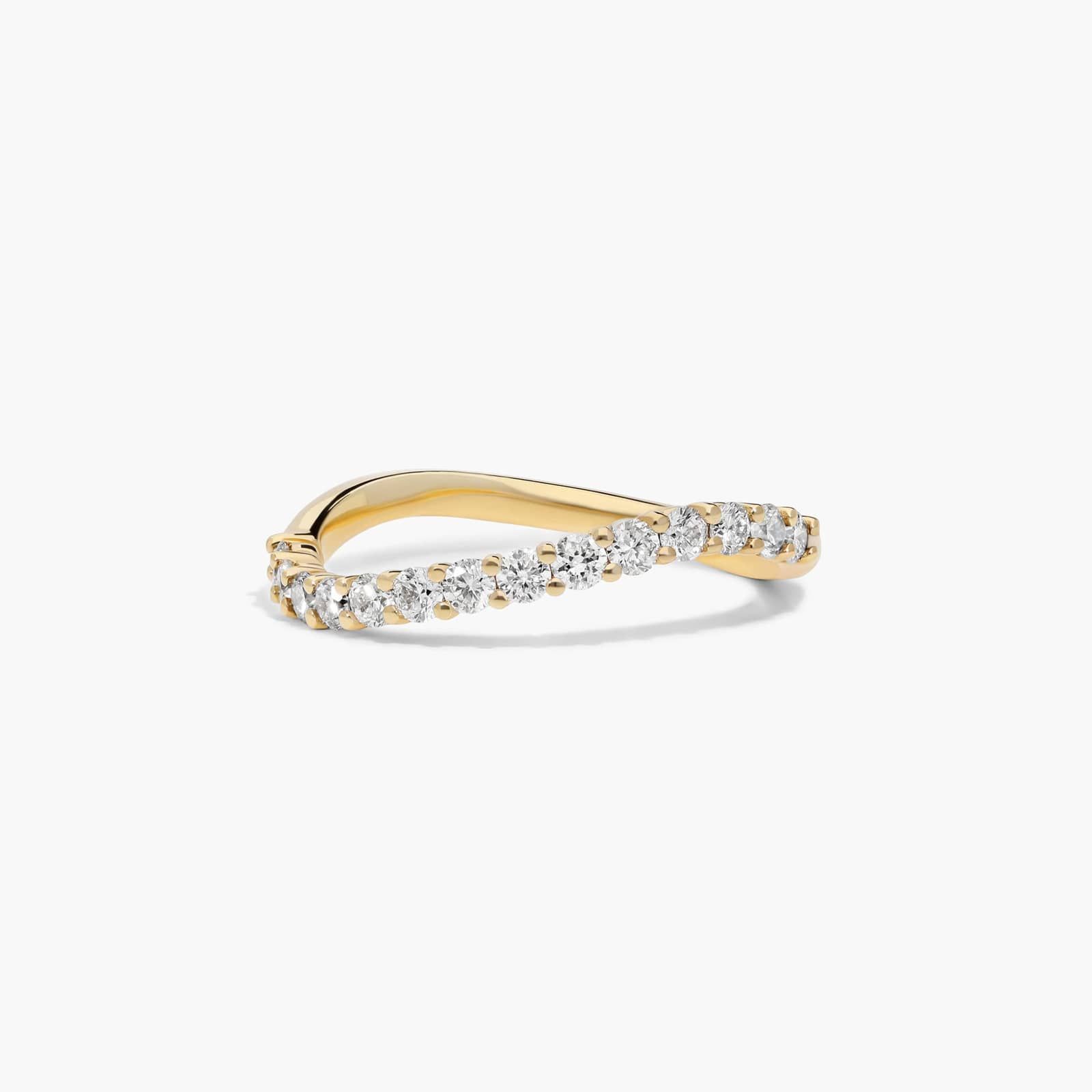 Sculptural Waves Diamond Wedding Ring in 18K Yellow Gold with Prong Set Round Diamonds (2mm)