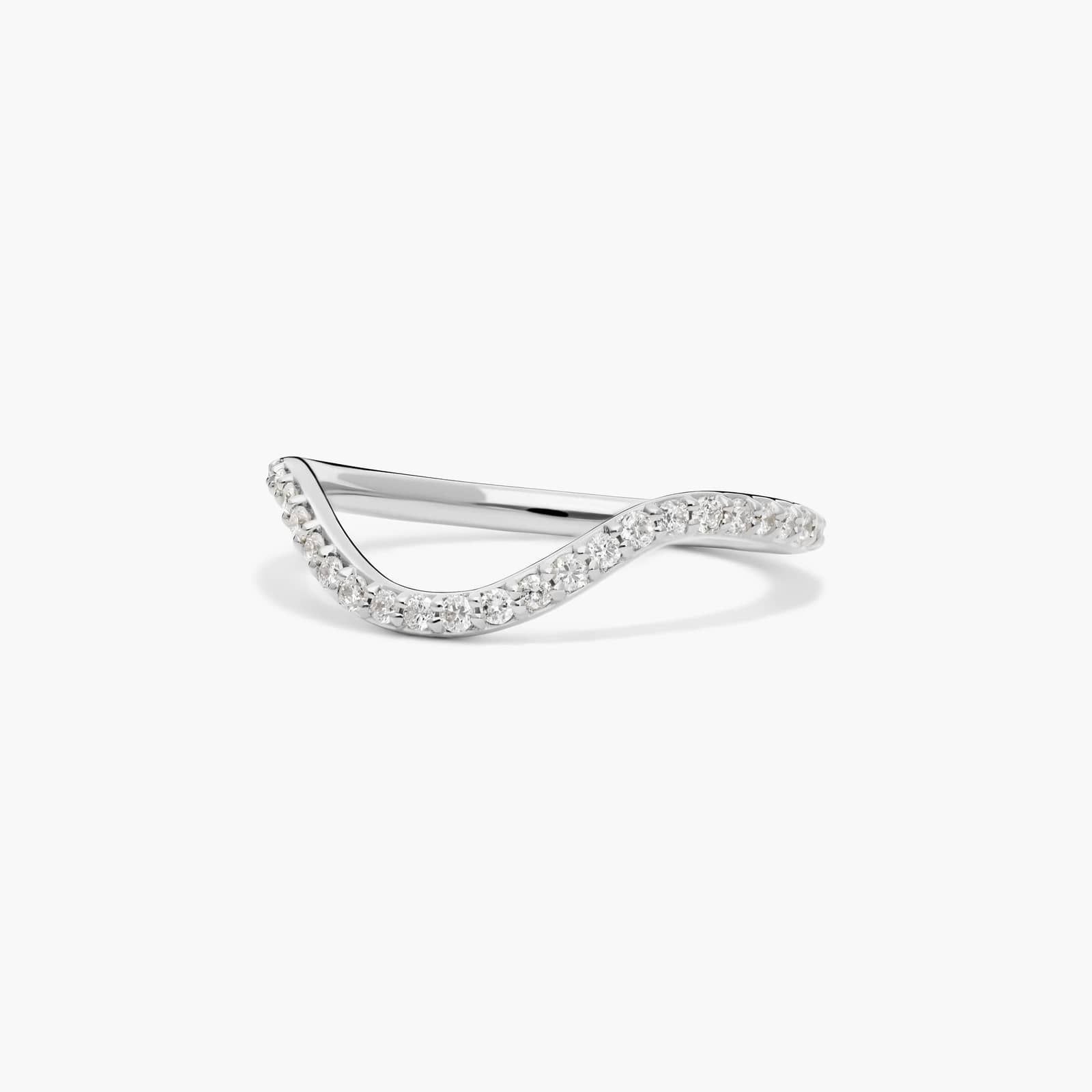 Sculptural Waves Diamond Wedding Ring in 18K White Gold with Prong Set Round Diamonds (2mm)