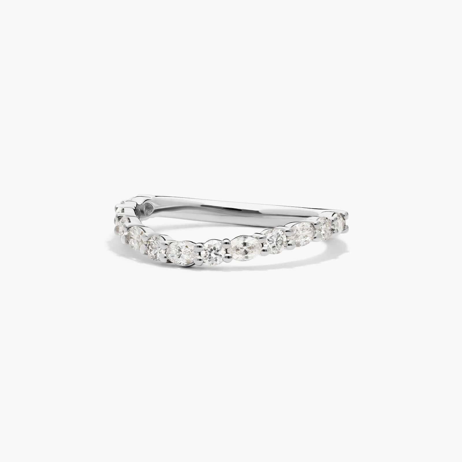 Sculptural Waves Diamond Wedding Ring in Platinum with Prong Set Round & Oval Diamonds (2.3mm)