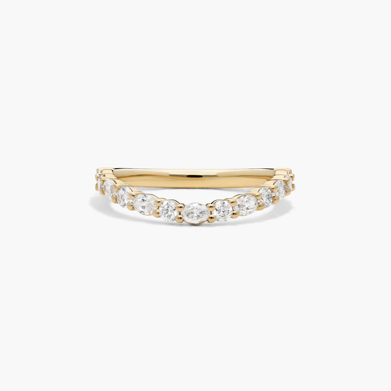 Sculptural Waves Diamond Wedding Ring in 18K Yellow Gold with Prong Set Round & Oval Diamonds (2.3mm)