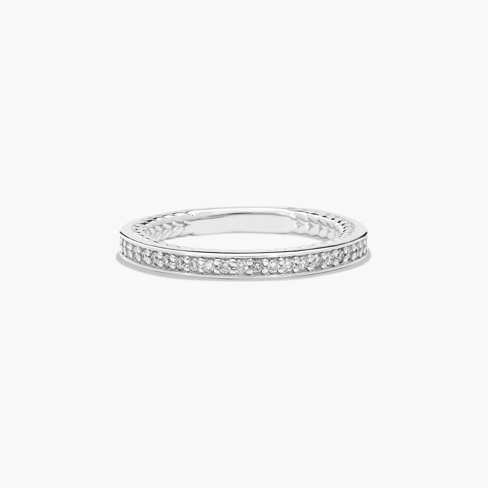 Cable Profile Pavé Diamond Wedding Ring In 18K White Gold (2.00mm)