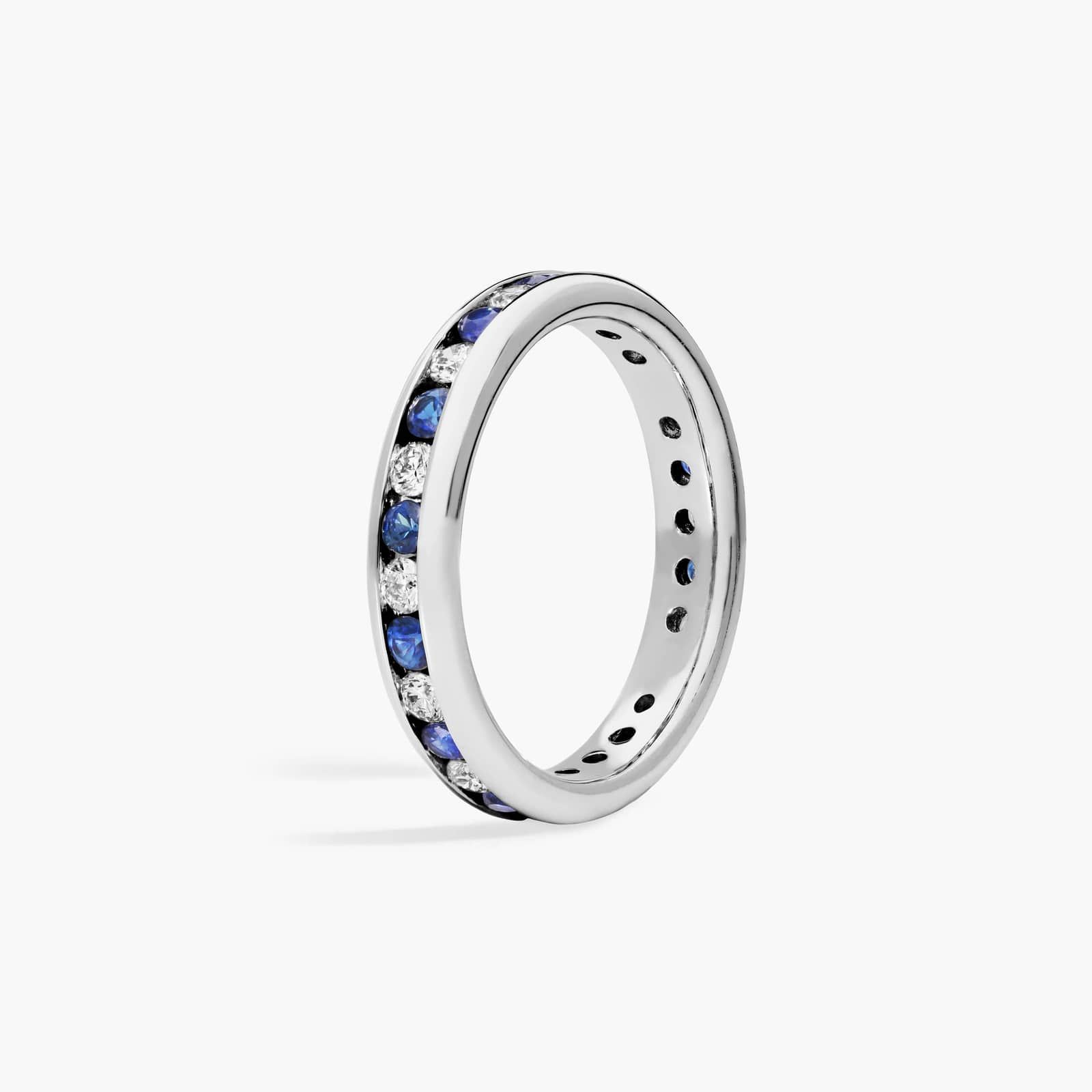 Channel Set Alternating Diamond and Sapphire Wedding Ring With 0.5 CTW Diamonds In 18K White Gold (3.50mm)