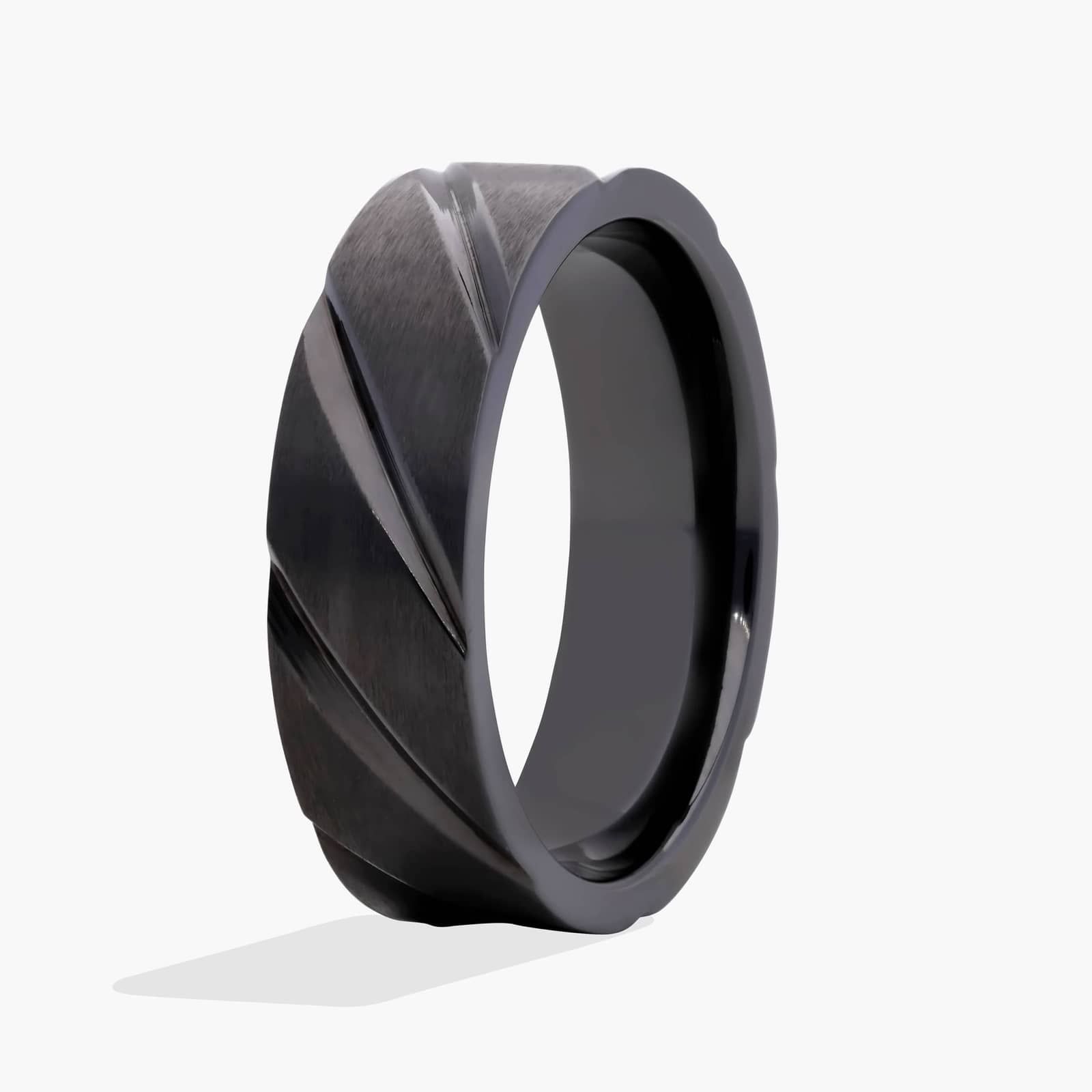 Angled Cross Cuts Men's Wedding Band In Black Titanium (7.00mm)