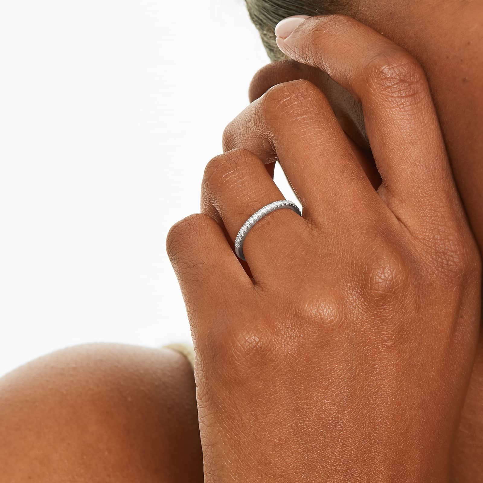 Thin Pavé Set Wedding Ring With 0.15 CTW Diamonds In 18K White Gold (1.50mm)