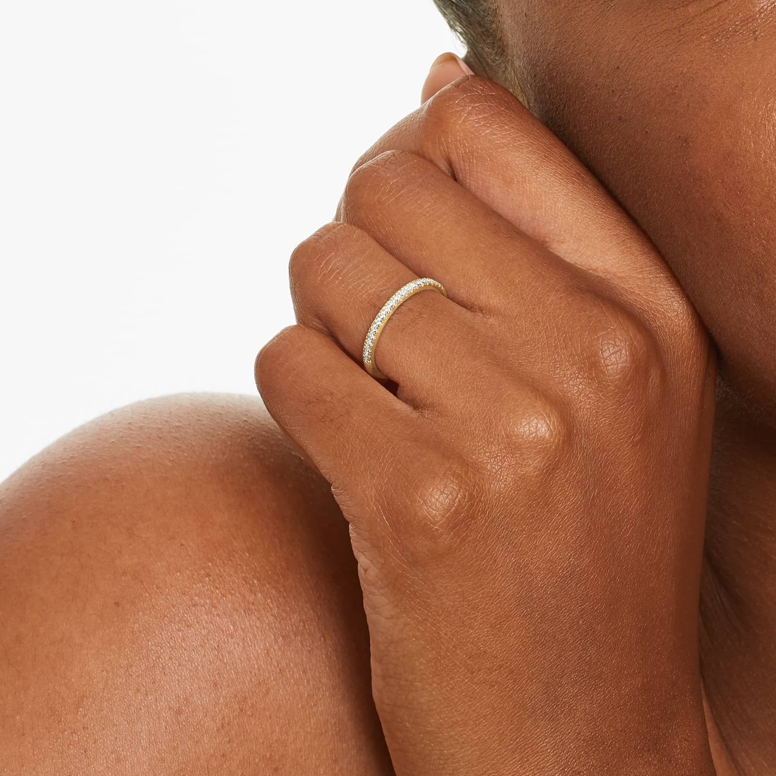 Thin Pavé Set Wedding Ring With 0.15 CTW Lab-Grown Diamonds In 18K Yellow Gold (1.50mm)
