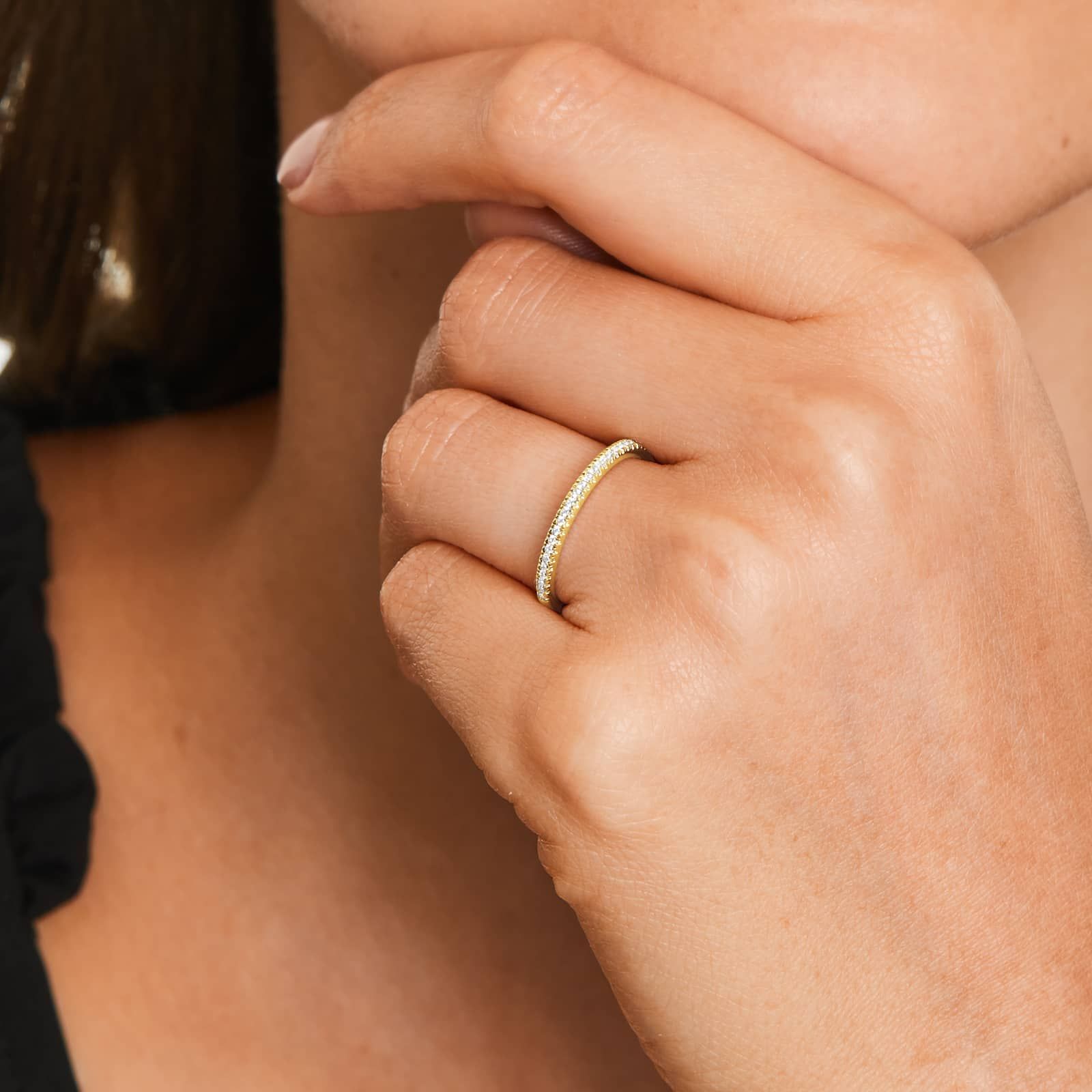 U Pavé Rounded Diamond Wedding Ring In 14K Yellow Gold (1.50mm)