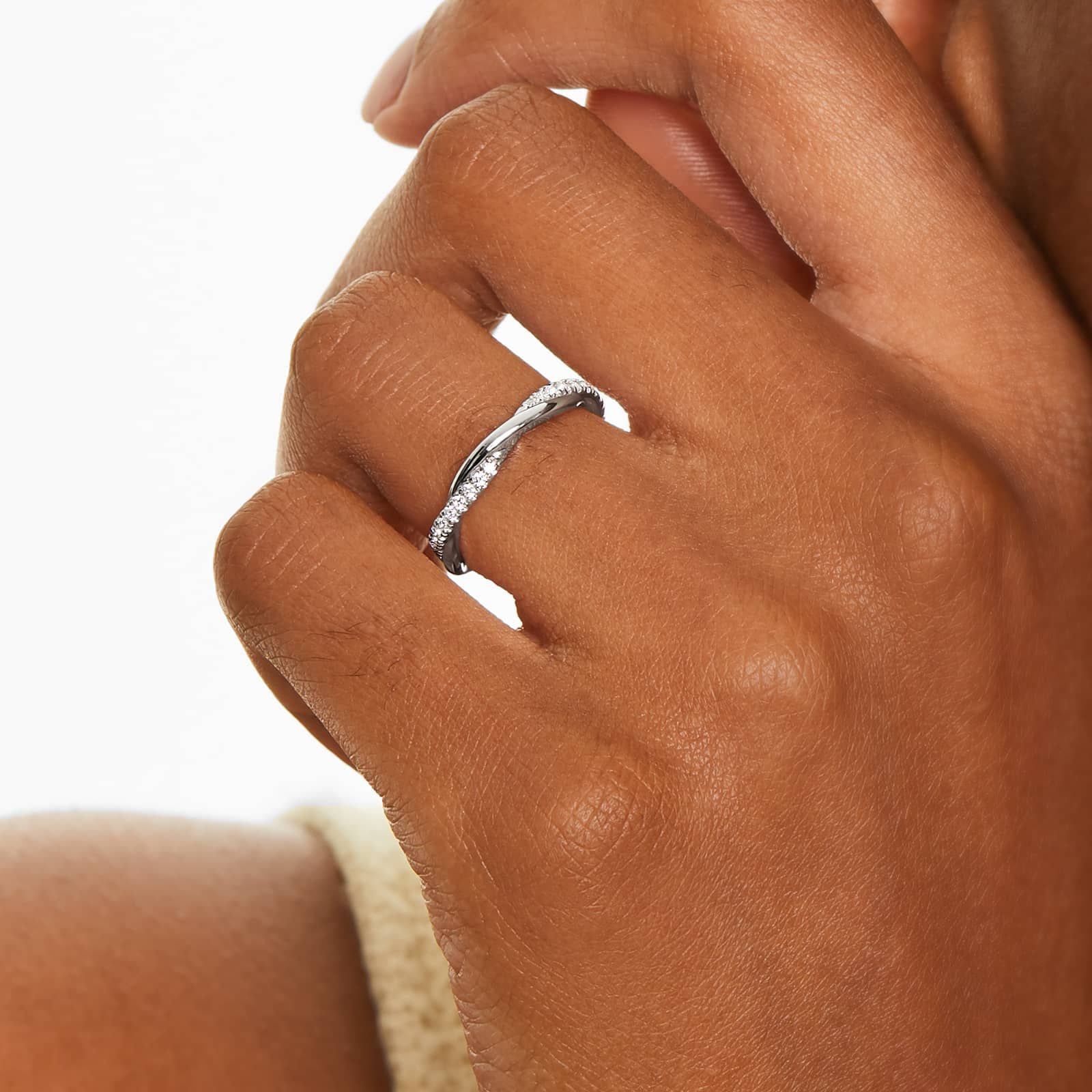 Twisted Pavé Diamond Wedding Ring In 14K White Gold (2.00mm)