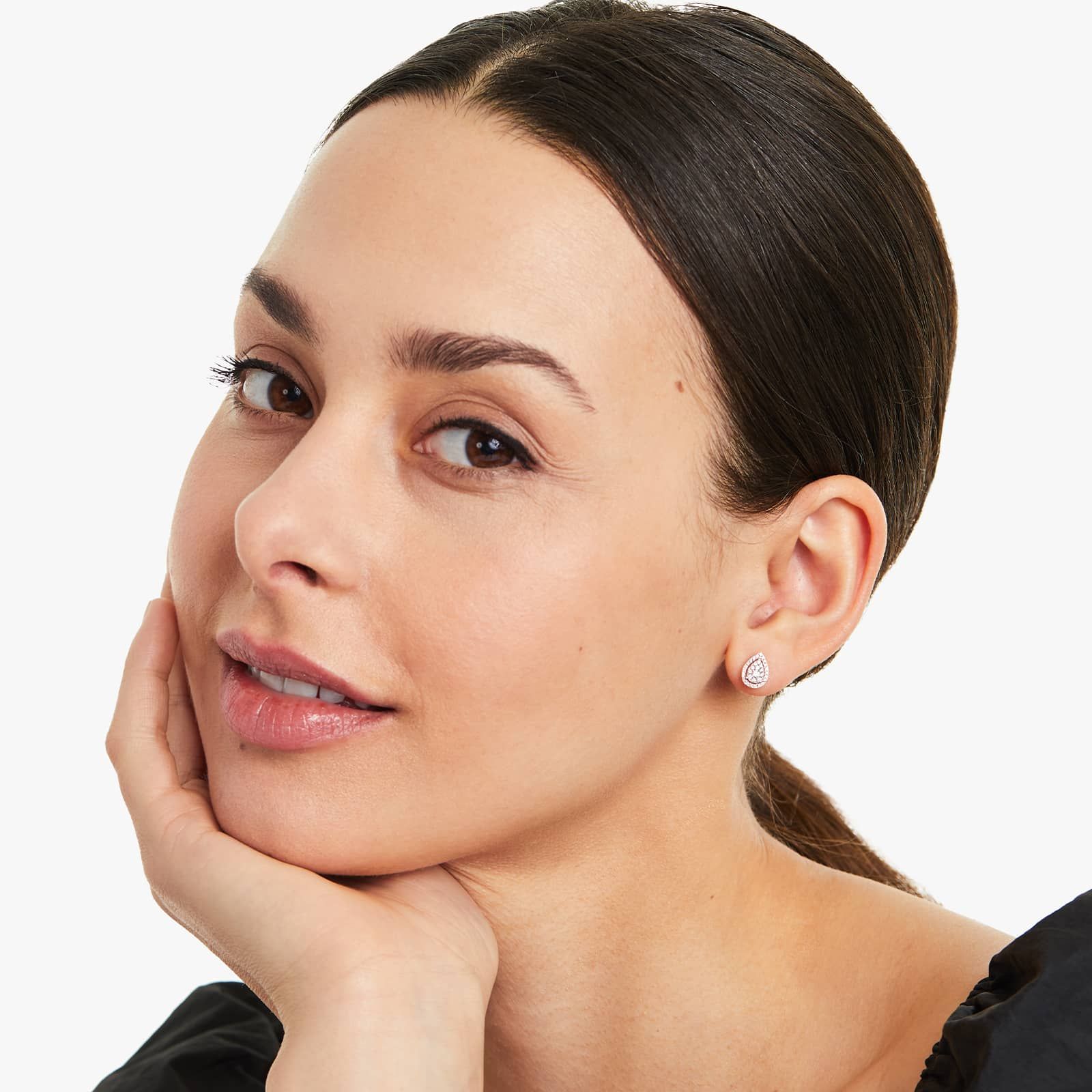 Pear Halo Cluster Diamond Stud Earrings In 14K Rose Gold