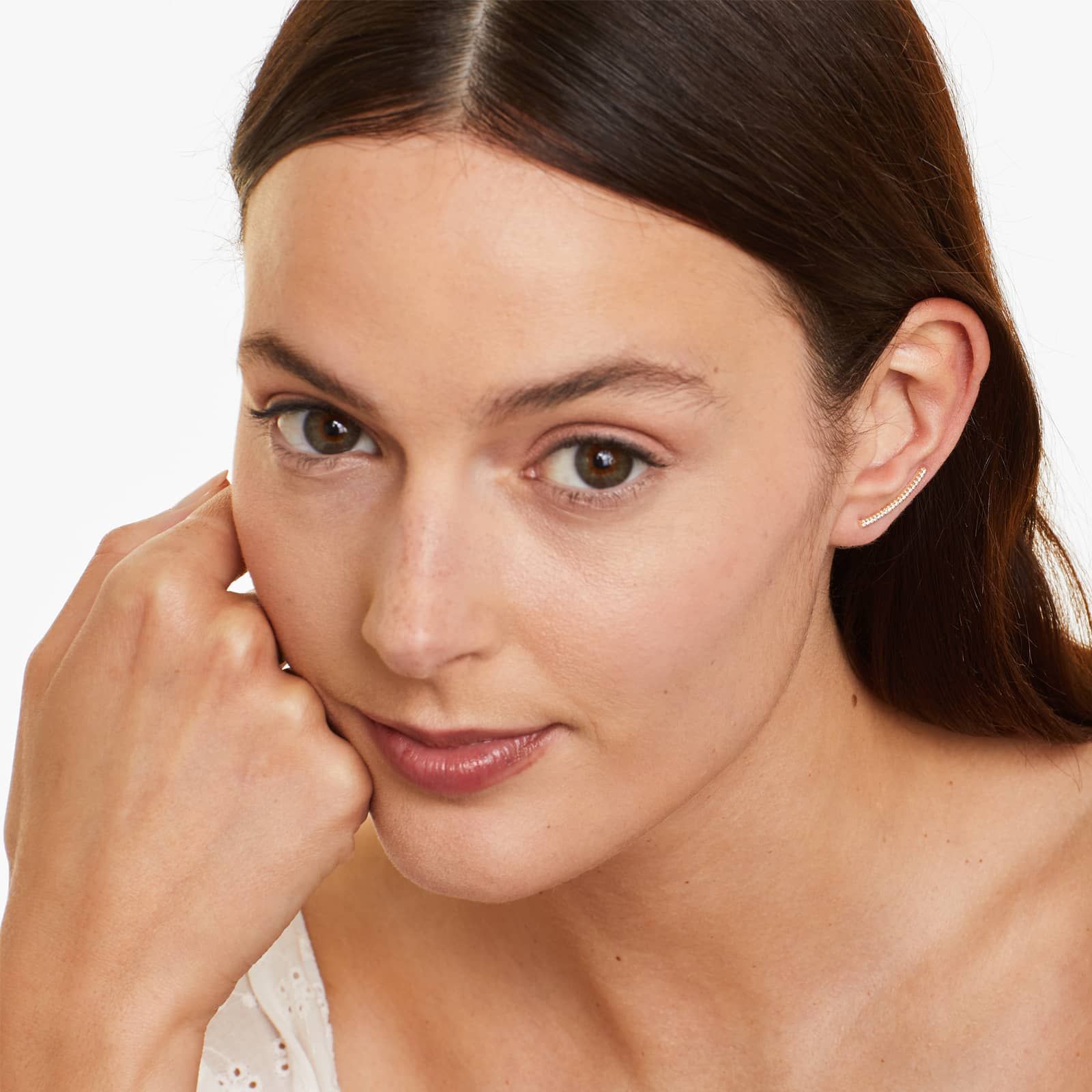Curved Bar Diamond Climber Earrings In 14K Rose Gold