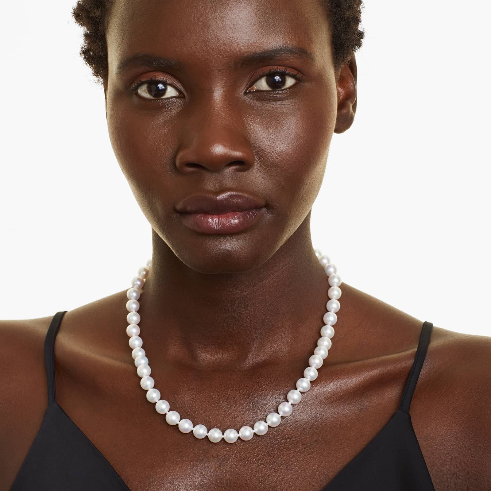 14K White Gold Akoya Cultured Pearl Ball Clasp 18" Necklace (8.5-9.0mm)