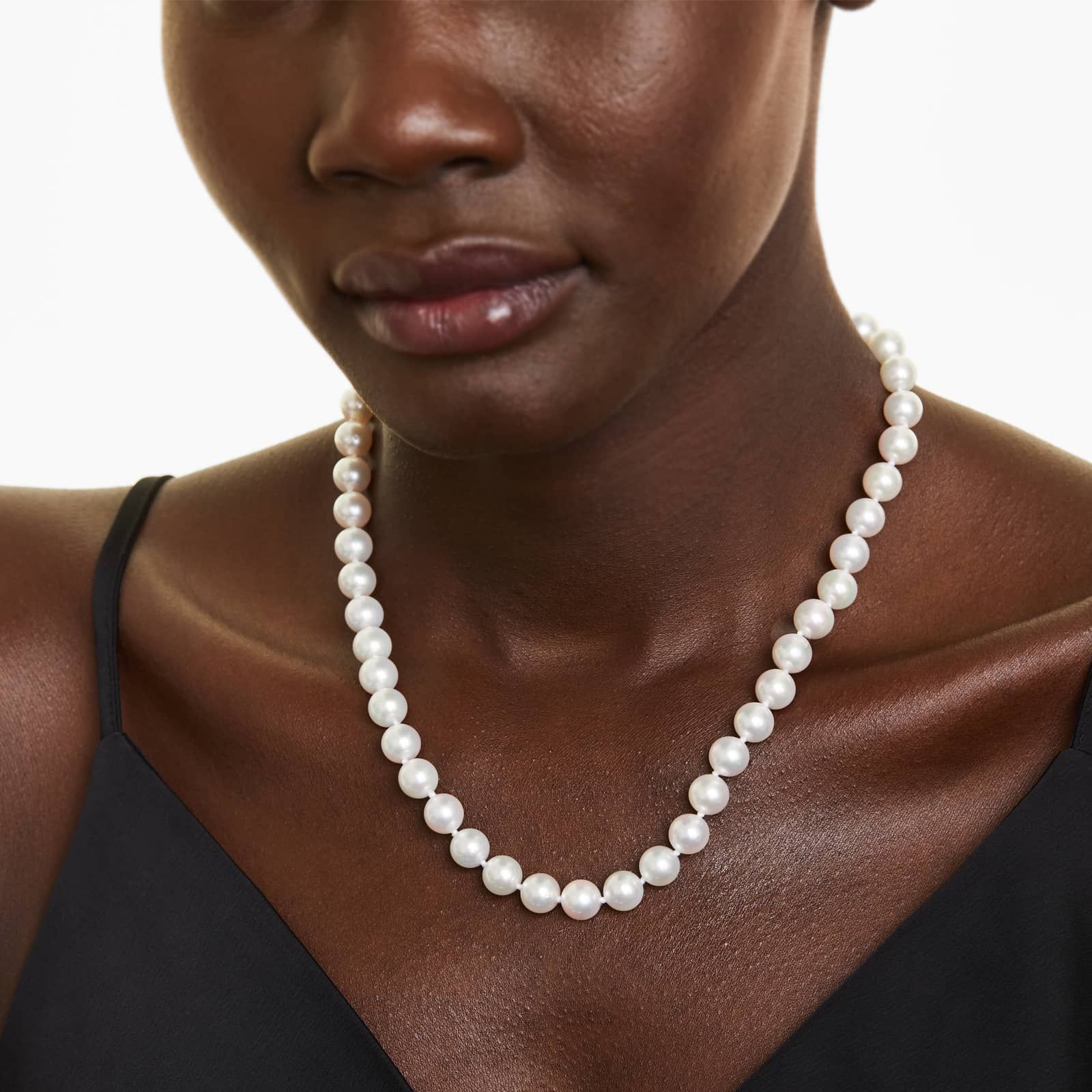 14K White Gold Akoya Cultured Pearl Ball Clasp 18" Necklace (8.5-9.0mm)