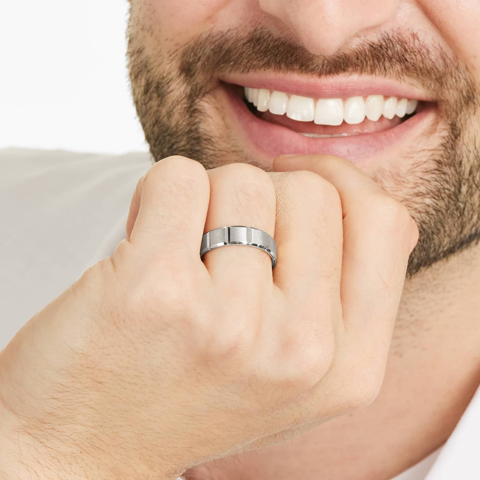 Block Pattern Satin Finish Men's Wedding Band In Platinum (6.00mm)