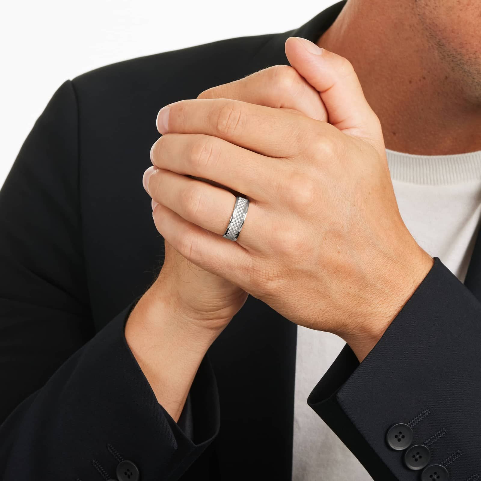Checker Design Men's Wedding Band In 14K White Gold (7.00mm)