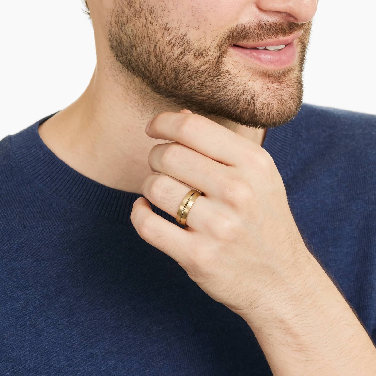 Cable Insert Satin Finish Men's Wedding Band In 18K Yellow Gold (6.00mm)