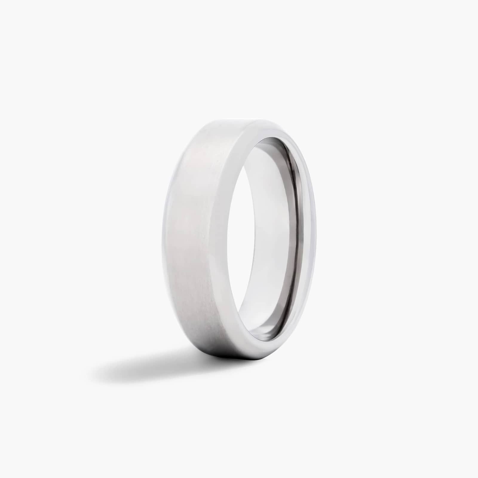 Comfort Fit Satin Finish Beveled Edge Men's Wedding Band In Titanium (7.00mm)