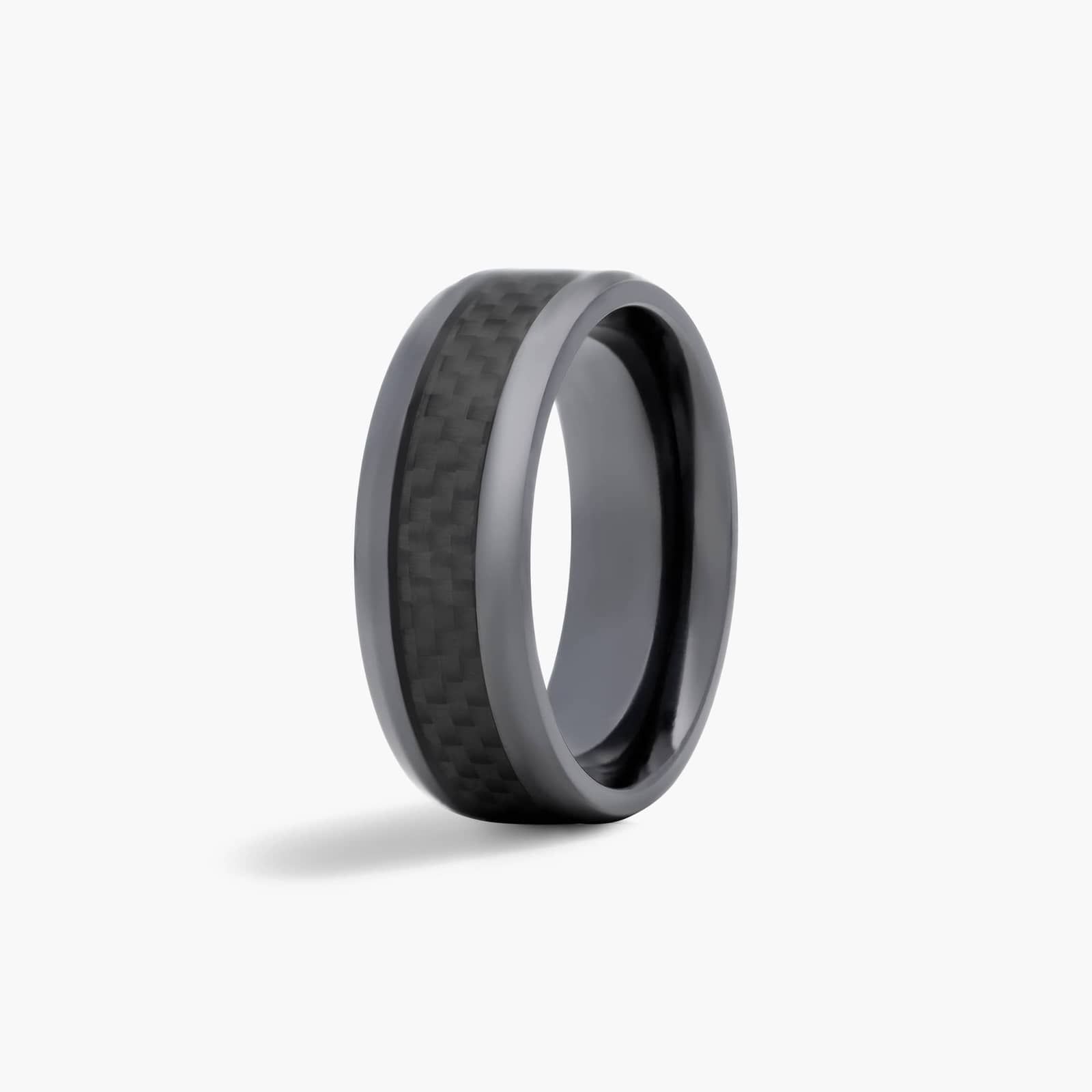 Comfort Fit Carbon Fiber Inlay Men's Wedding Band In Black Titanium (8.00mm)