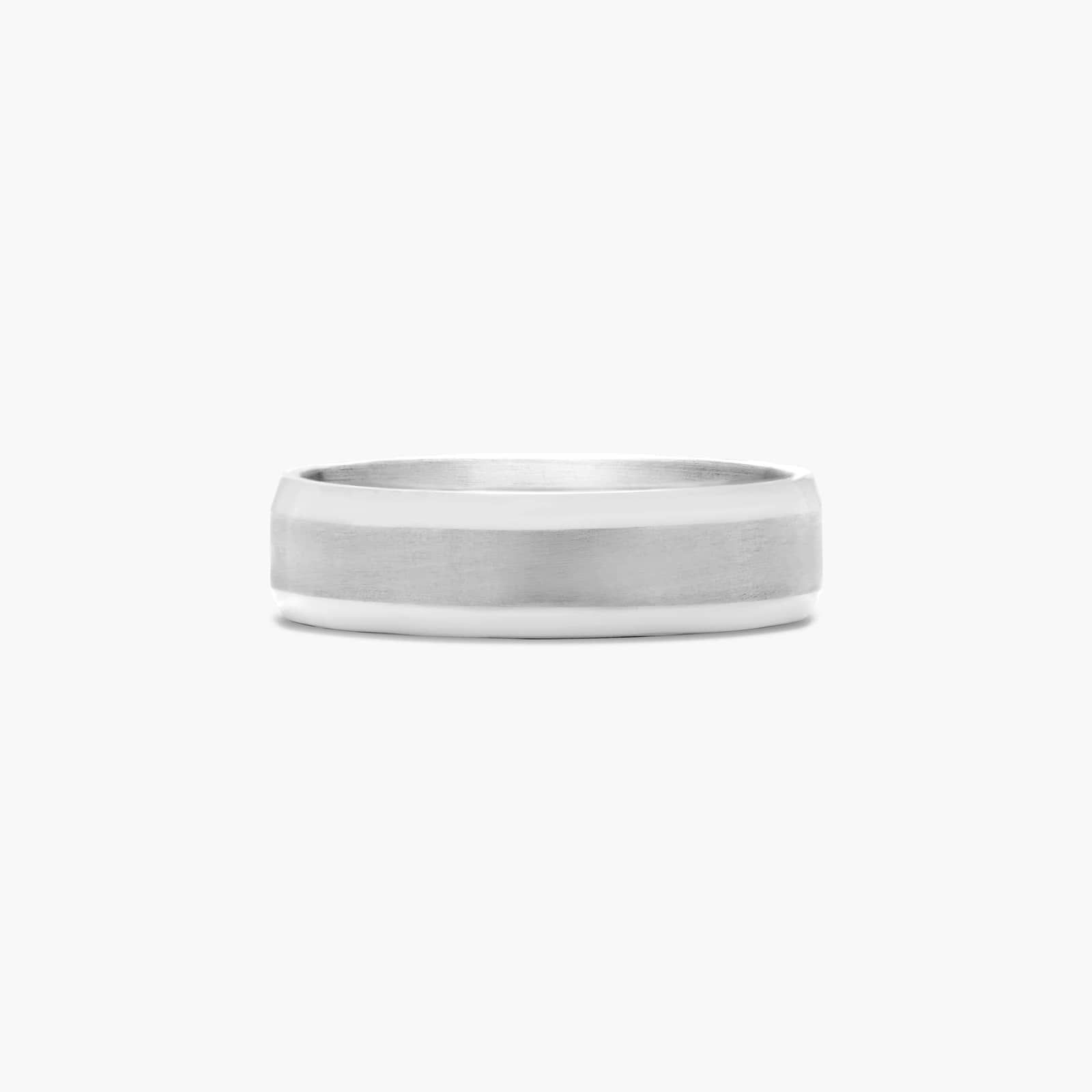 Comfort Fit Beveled Men's Wedding Band In 14K White Gold (6.00mm)