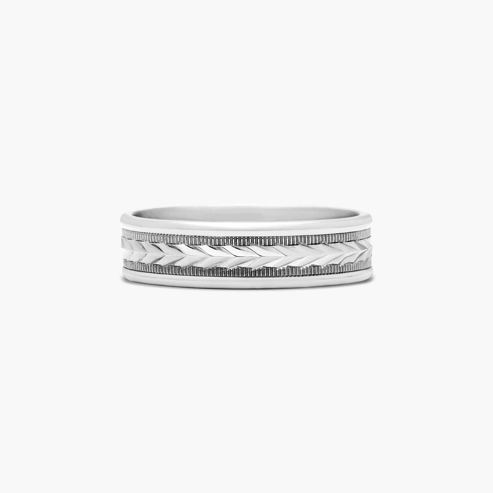 Comfort Fit Arrow Design Men's Wedding Band In 18K White Gold (6.00mm)