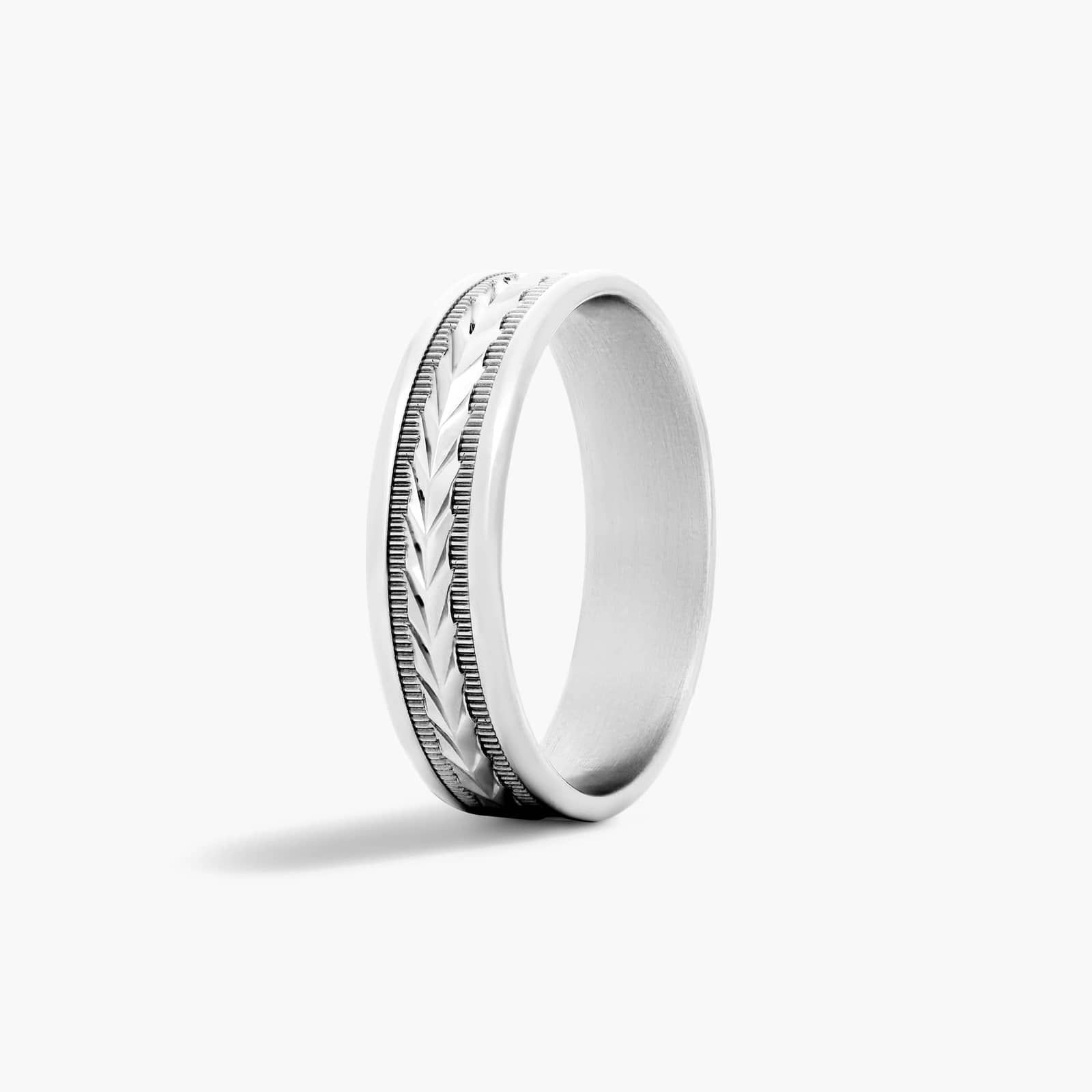 Comfort Fit Arrow Design Men's Wedding Band In 18K White Gold (6.00mm)