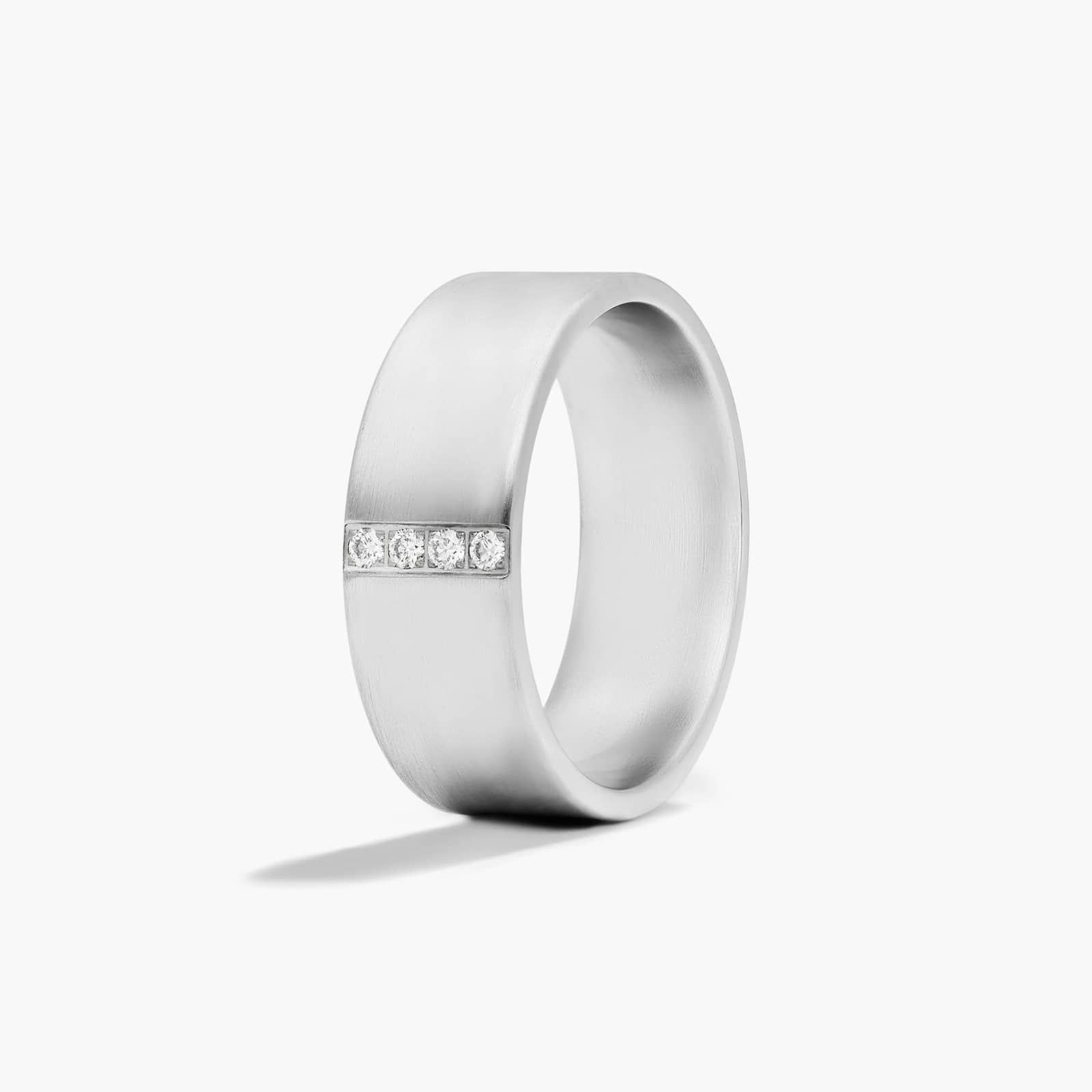 Satin Finish Men's Diamond Wedding Band In 18K White Gold (8.00mm)