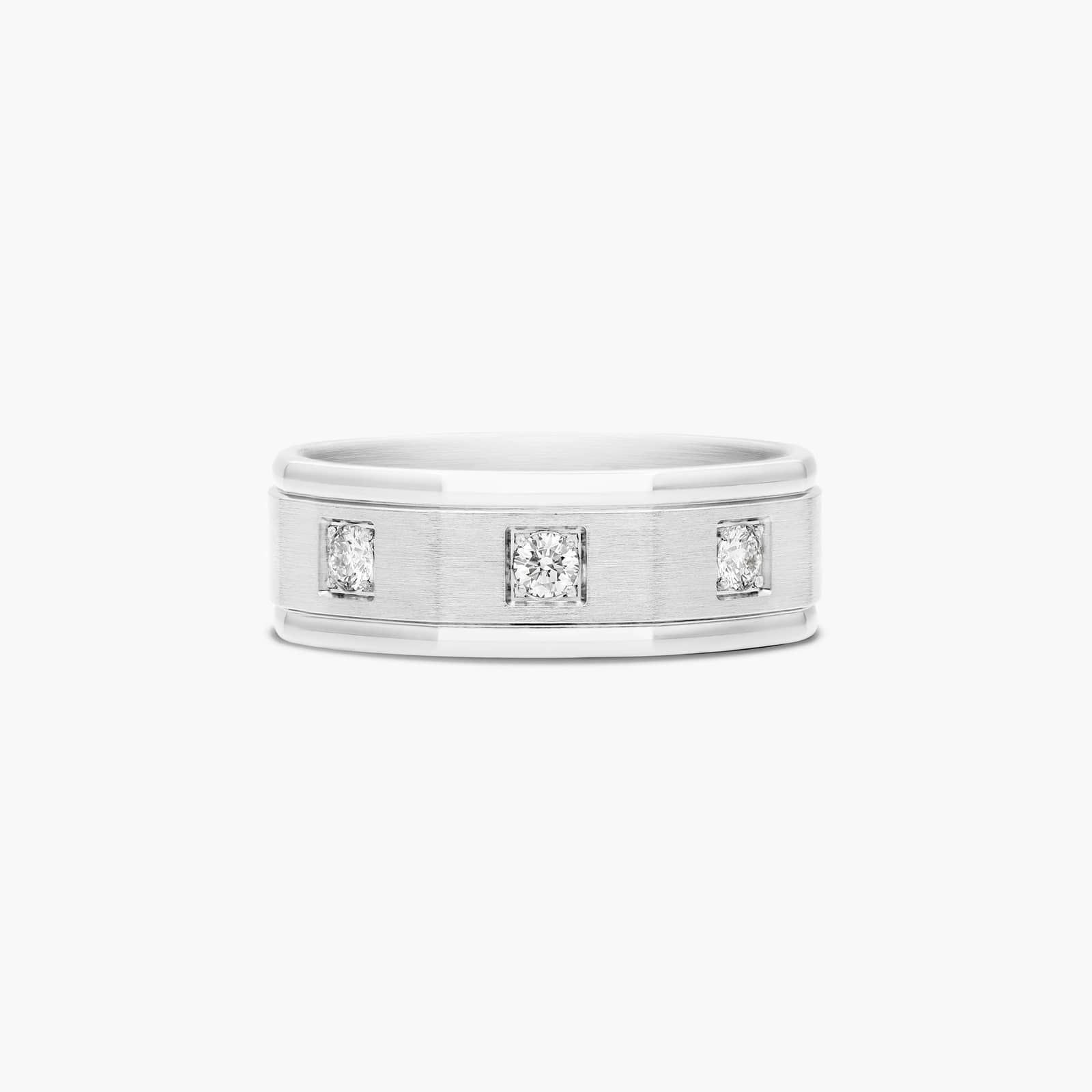 Pavé Set 3-Stone Men's Diamond Wedding Band In 18K White Gold (8.00mm)