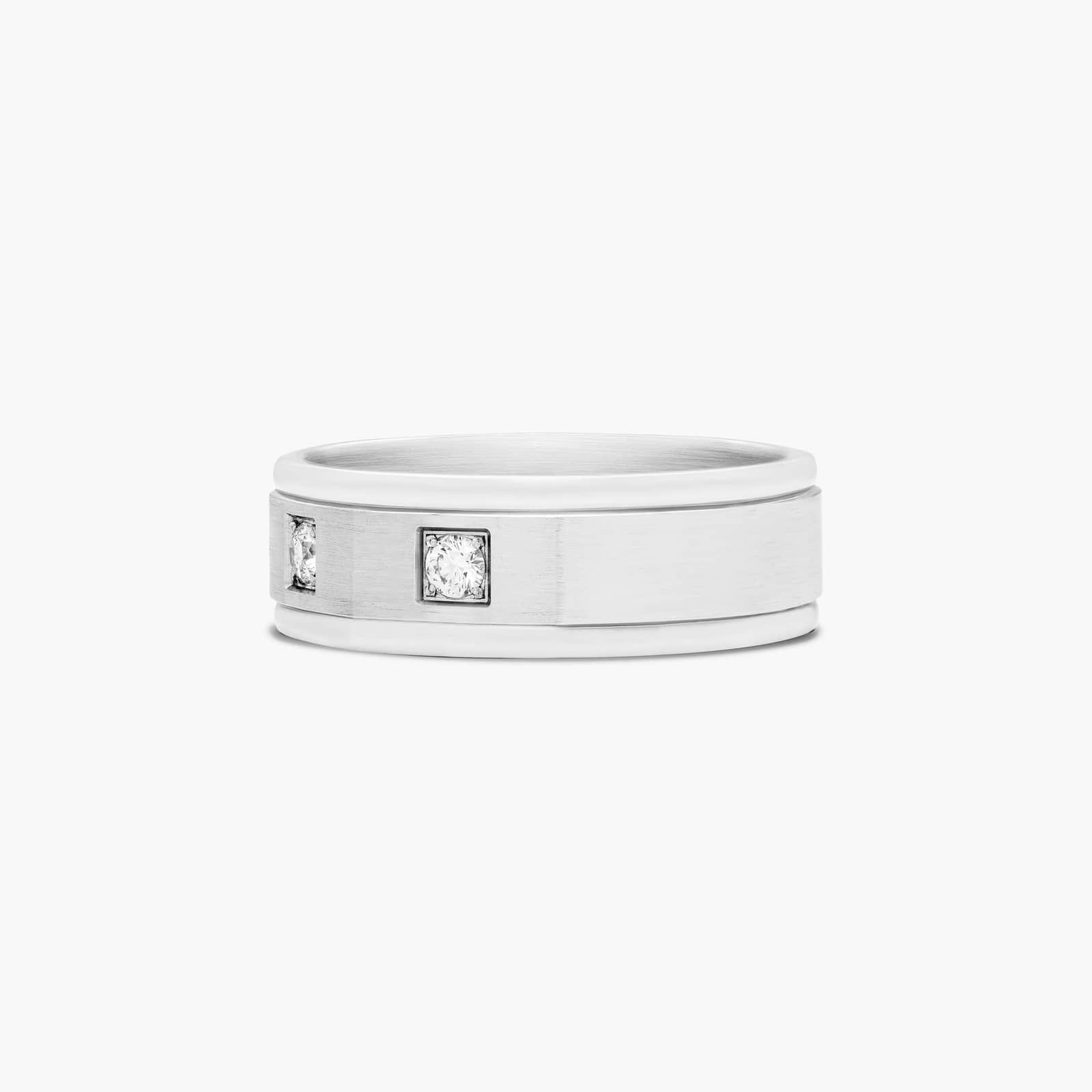 Pavé Set 3-Stone Men's Diamond Wedding Band In 18K White Gold (8.00mm)
