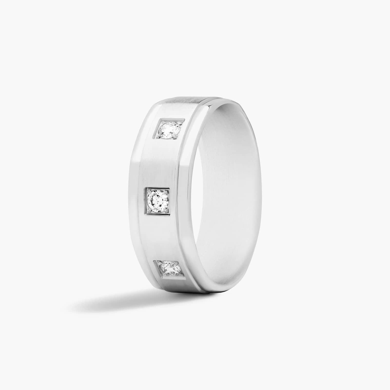 Pavé Set 3-Stone Men's Diamond Wedding Band In 18K White Gold (8.00mm)