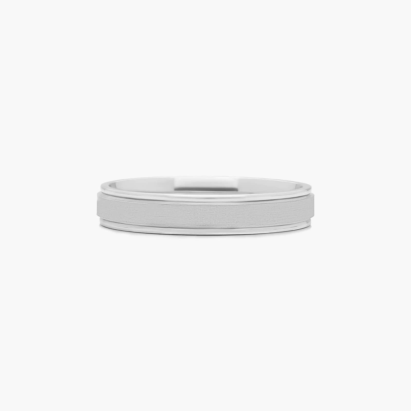 Comfort Fit Flat Center Men's Wedding Band In 14K White Gold (4.00mm)