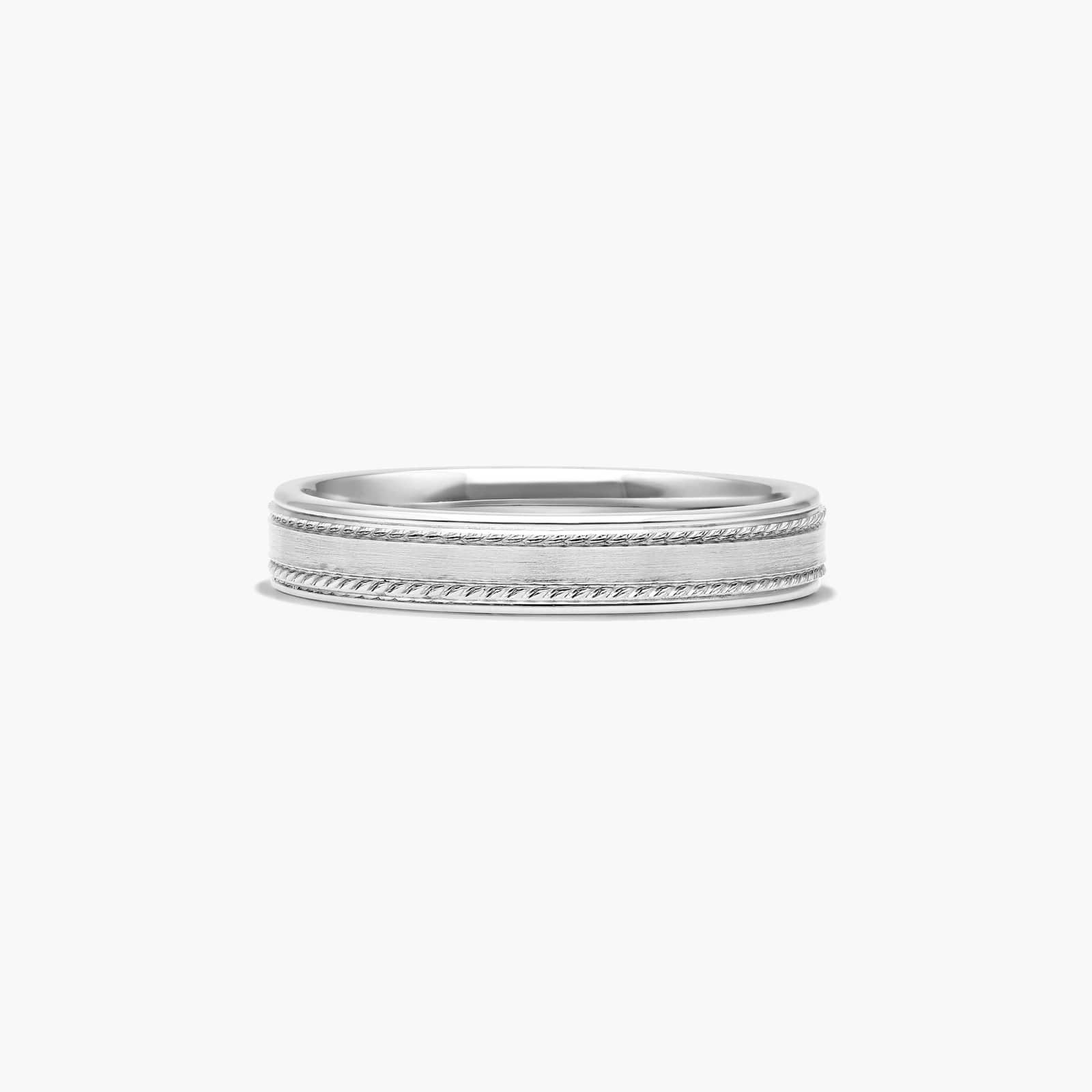 Rope Accent Brushed Finish Men's Wedding Band In 14K White Gold (4.00mm)