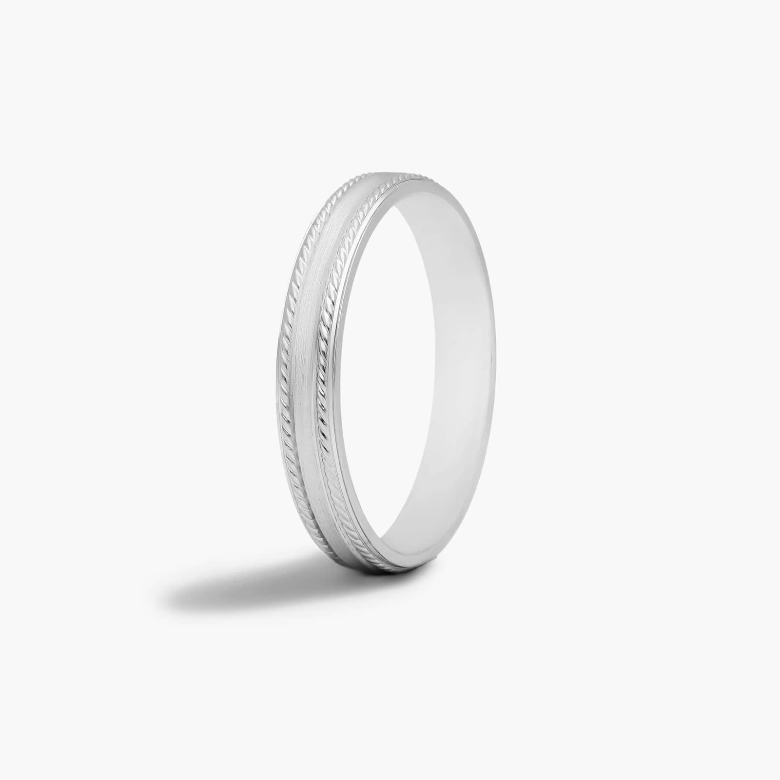 Rope Accent Brushed Finish Men's Wedding Band In 14K White Gold (4.00mm)