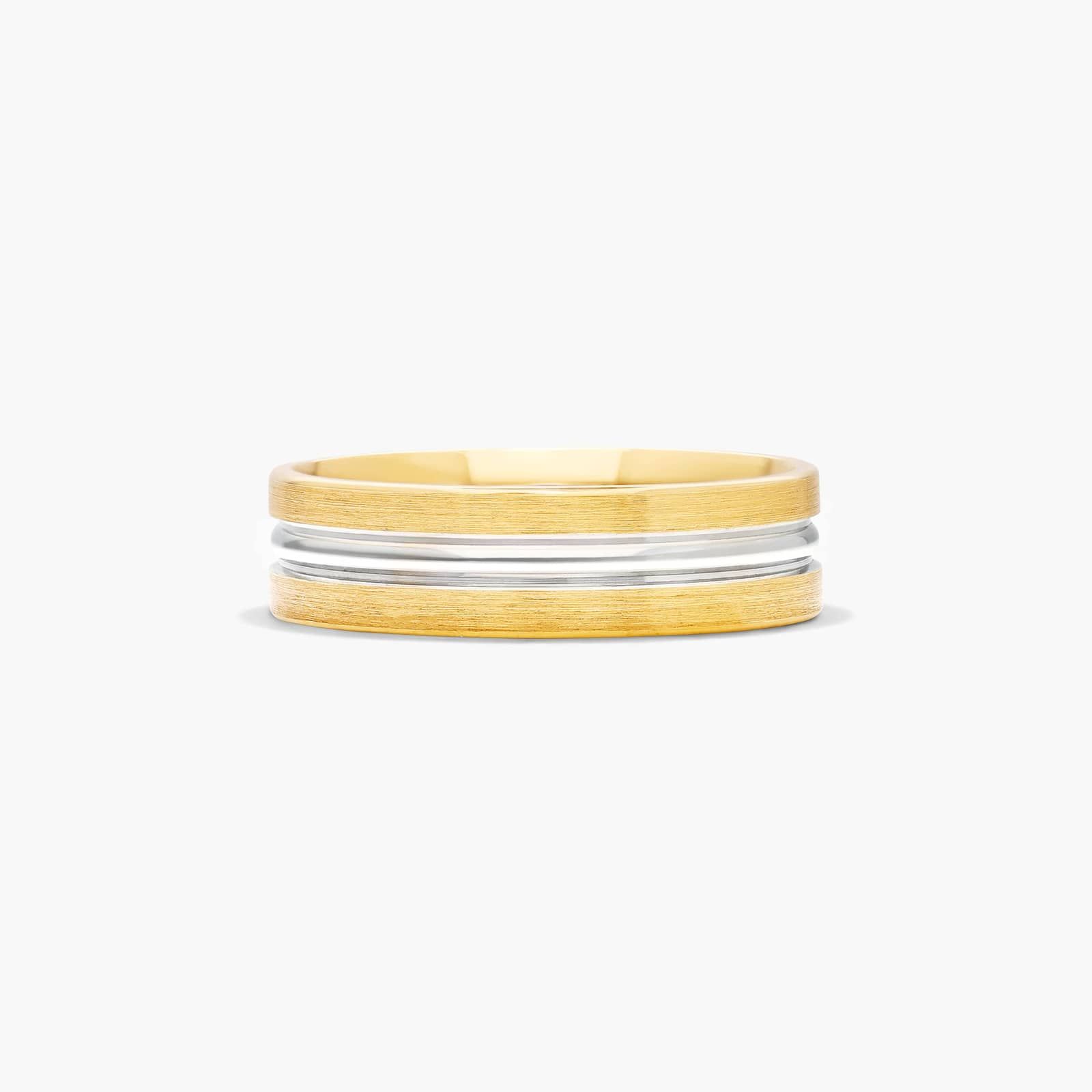 Grooved Men's Wedding Band In 14K Yellow And White Gold (6.00mm)