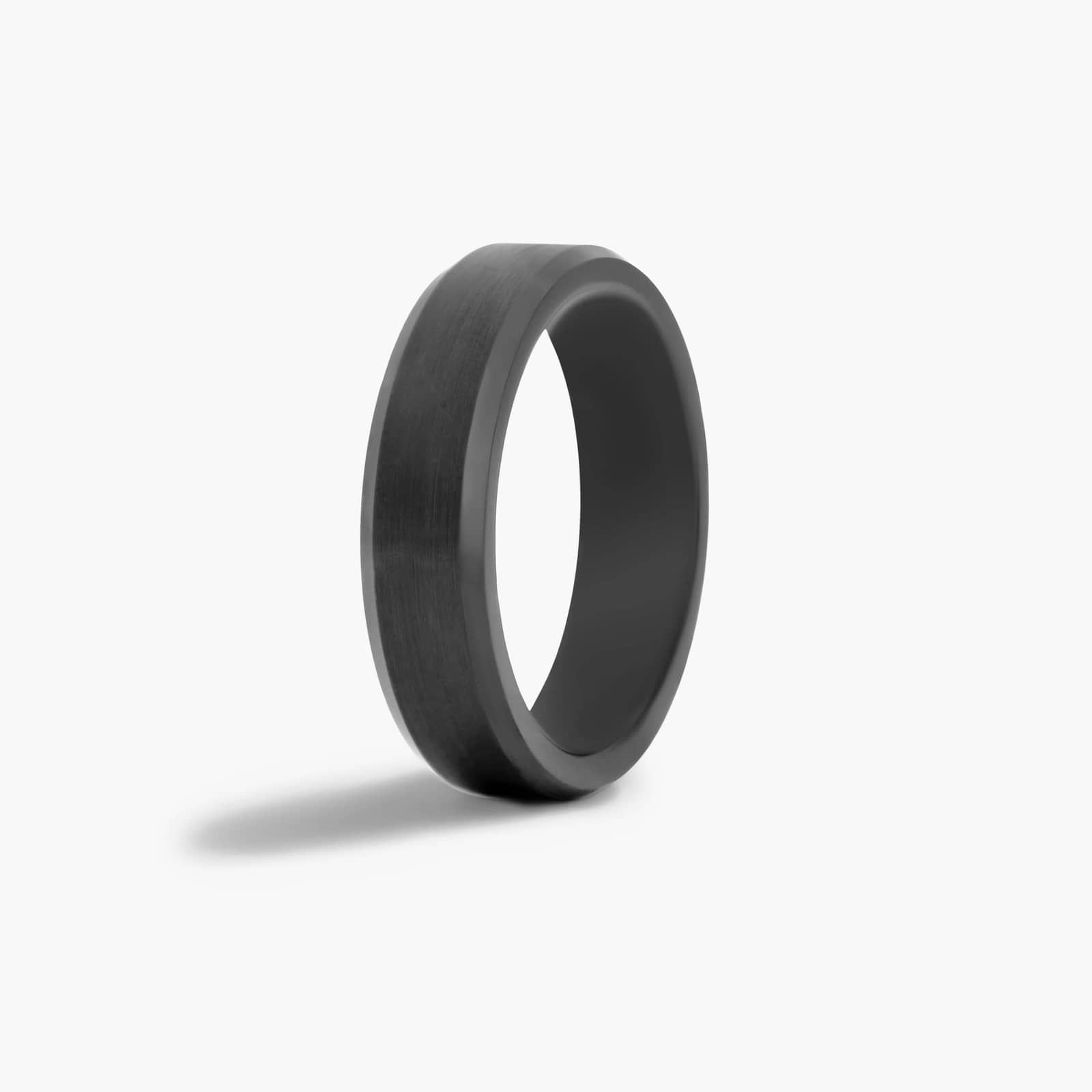 Bevel Edge Men's Wedding Band In Black Tungsten Carbide by TRITON (6.00mm)