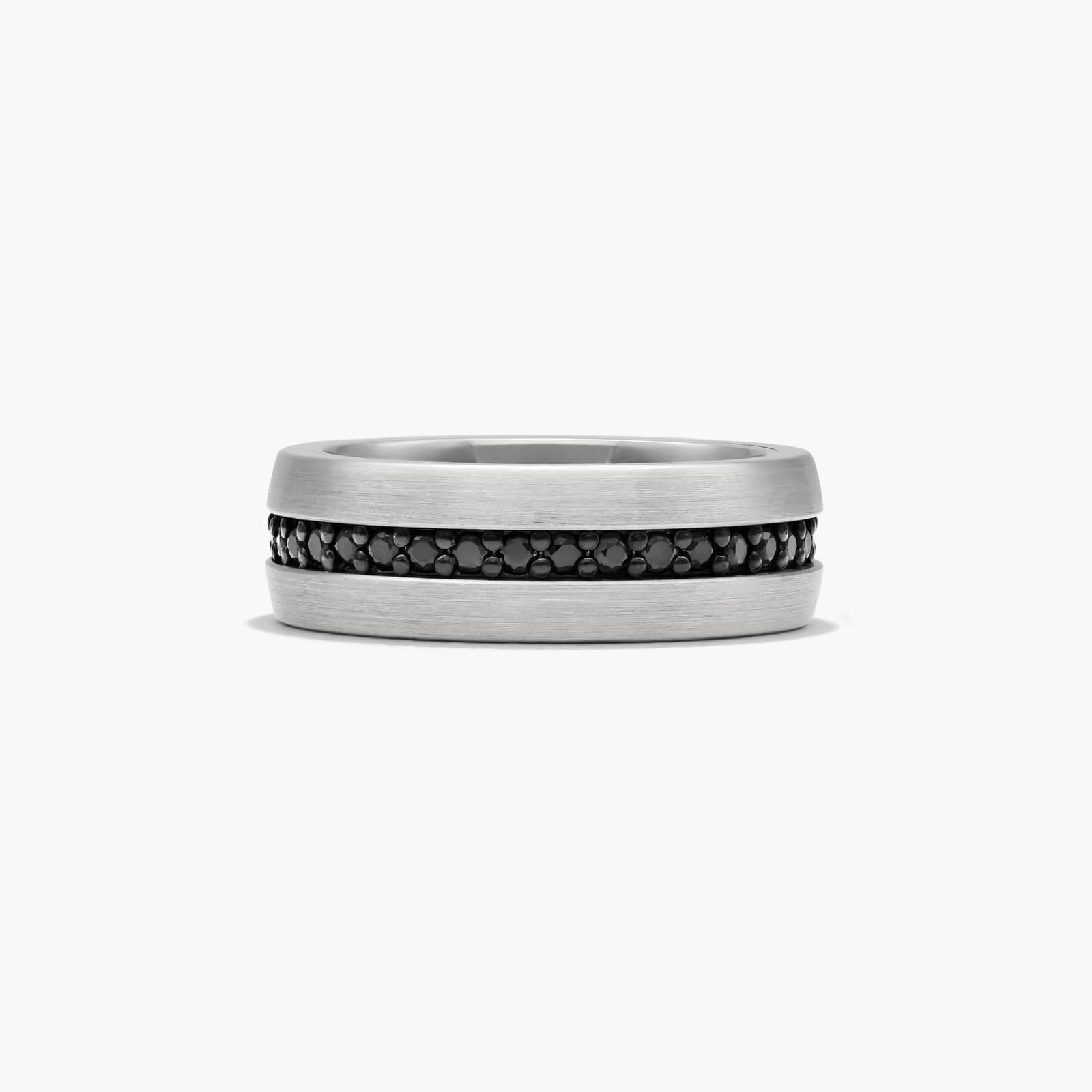 Men's Black Sapphire Wedding Band In White Tungsten Carbide by TRITON (8.00mm)